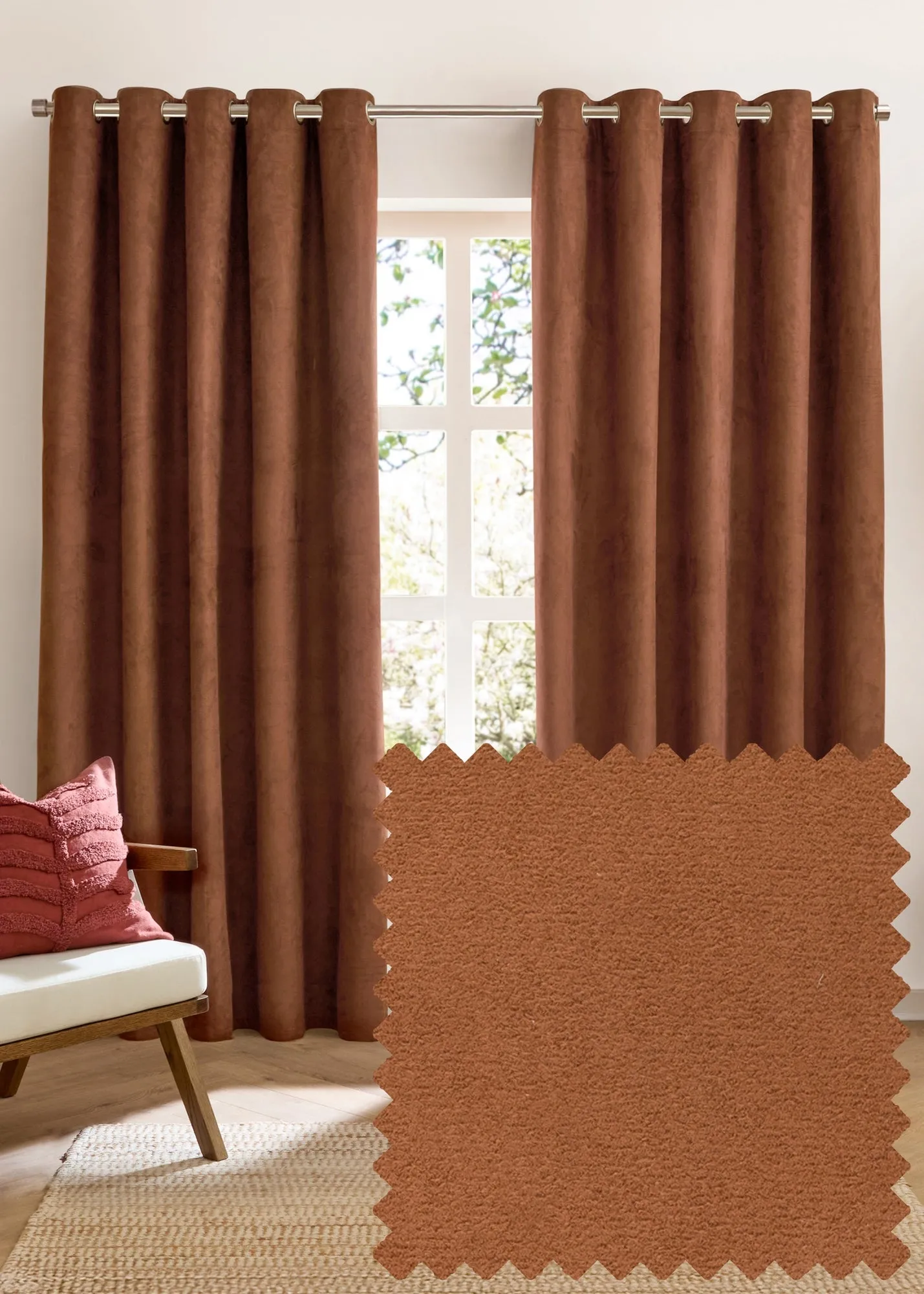 Verso Reversible Blackout Eyelet Curtain Pair 46x54" - Brown, Suede-look product