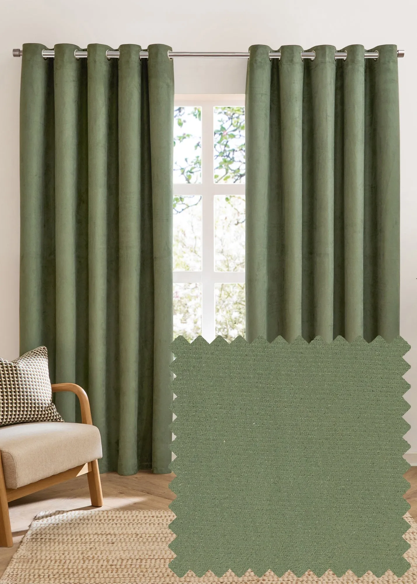 Verso Reversible Blackout Eyelet Curtain Pair - Green, Suede-Look product