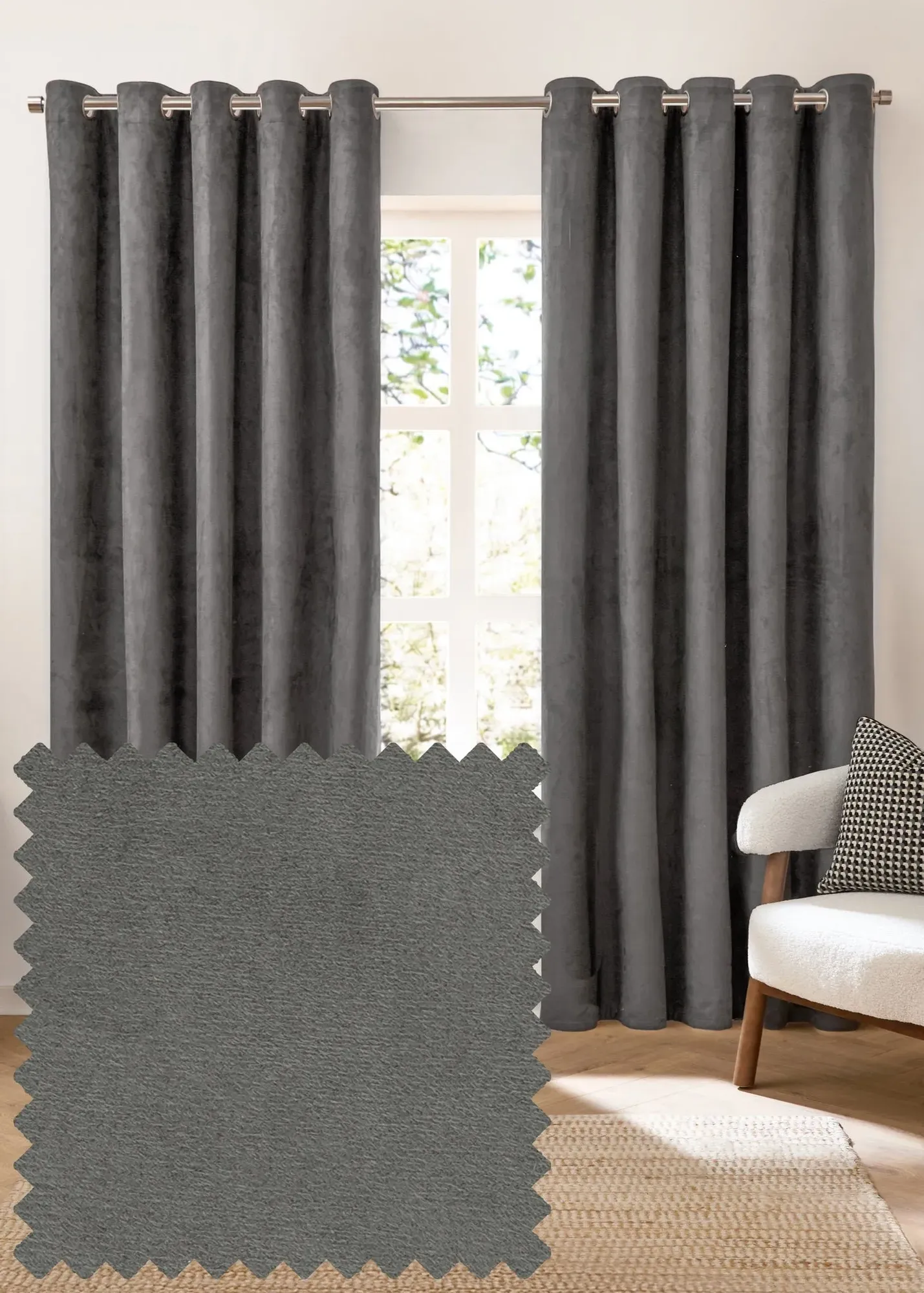 Verso Reversible Blackout Eyelet Curtain Pair - Grey, Suede-look product