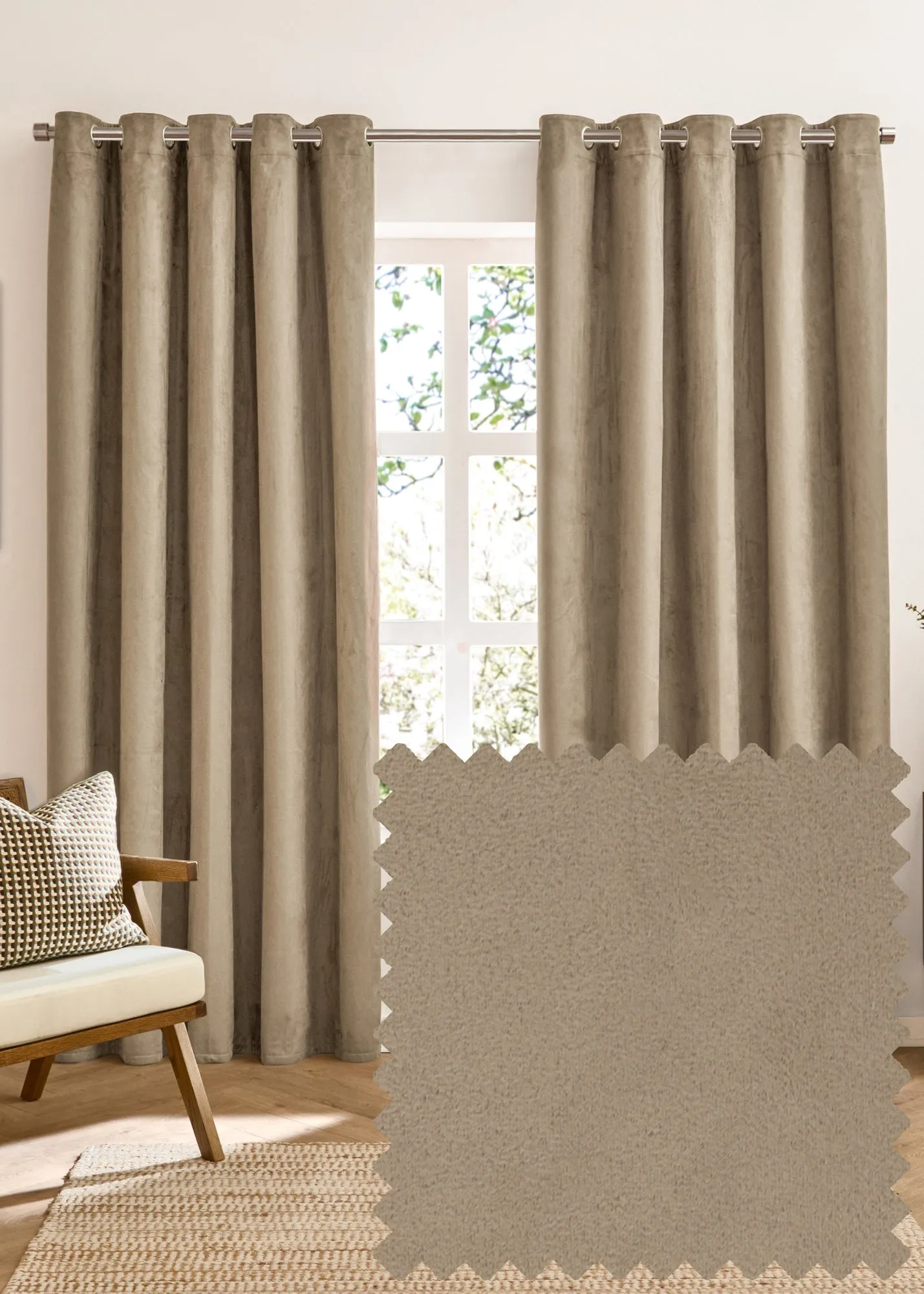 Verso Reversible Blackout Eyelet Curtain Pair - Mocha Brown, Suede-look product