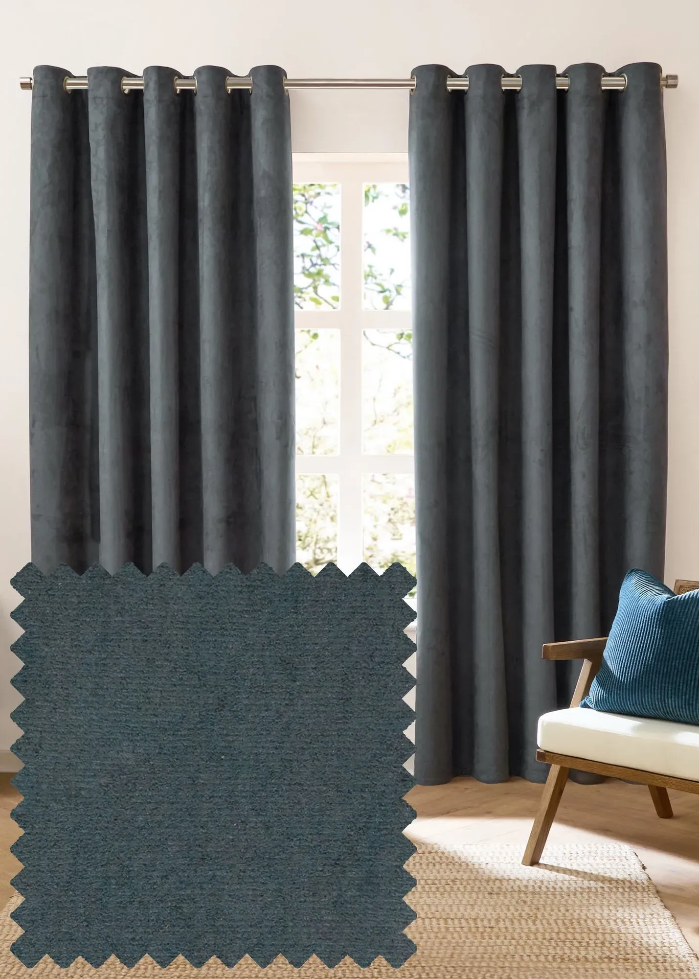 Verso Reversible Blackout Eyelet Curtain Pair - Petrol Blue, Suede-look product