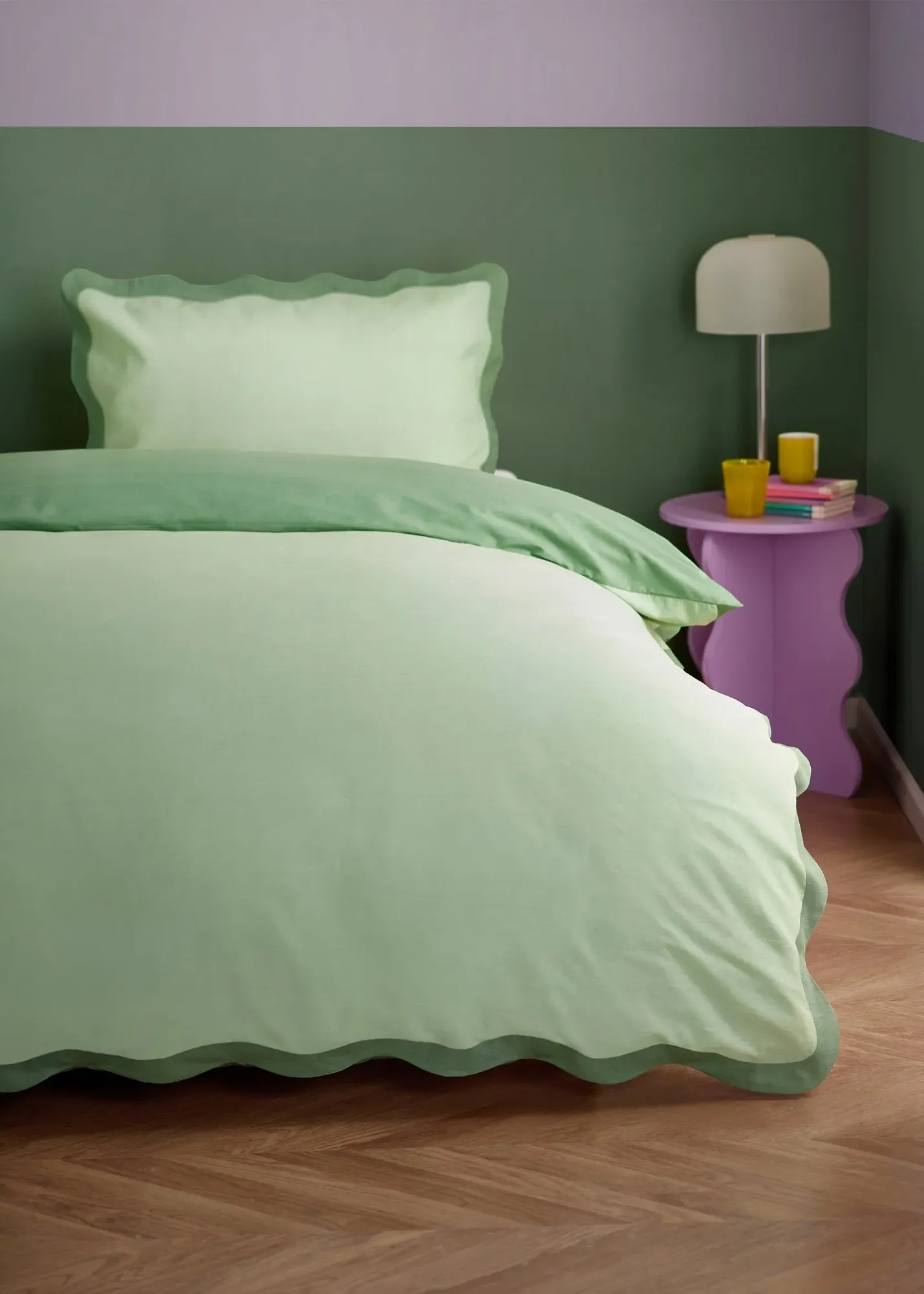 Wiggle Scallop Single Duvet Cover Set - Green, Cotton Blend product