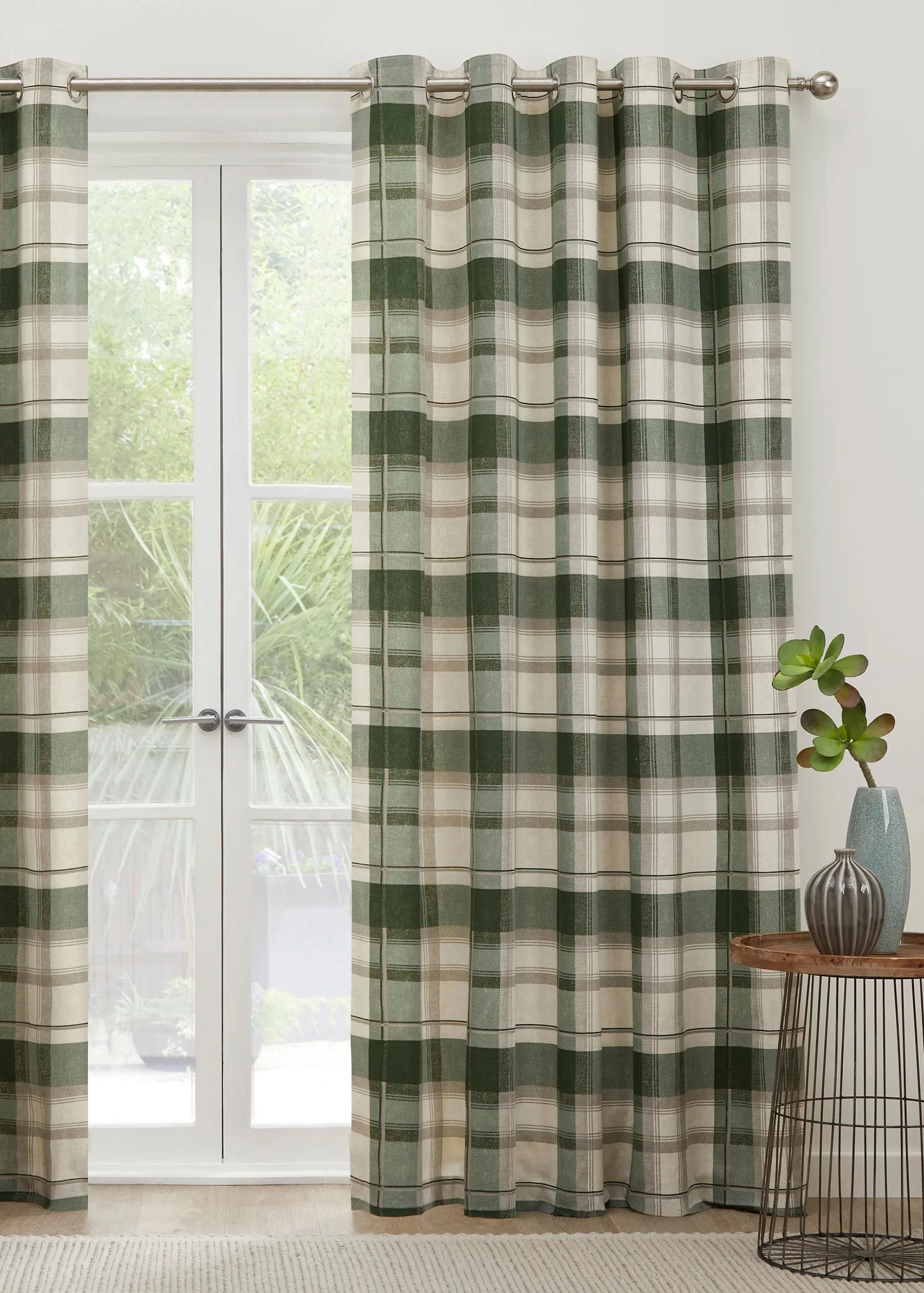 Balmoral Check Eyelet Curtains 46w x 54d - Green, Cotton product