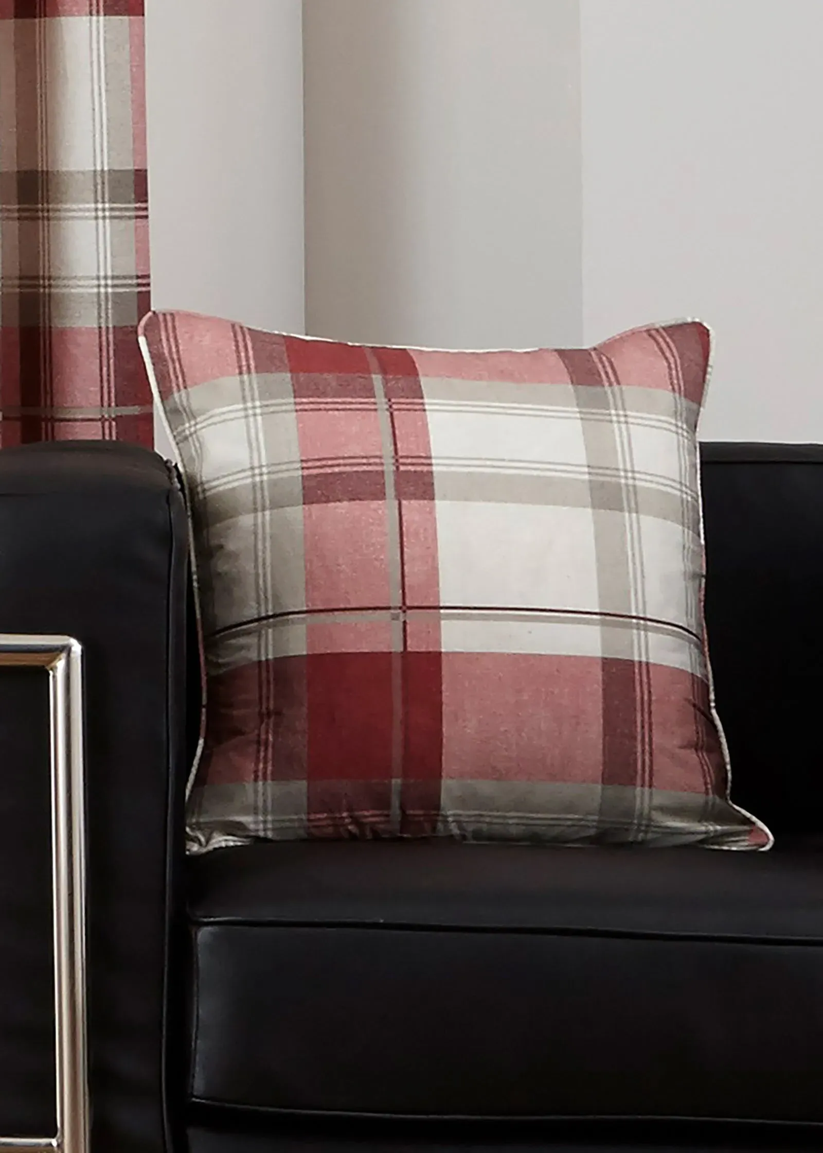 Balmoral Check Filled Cushion - Red, Polyester product