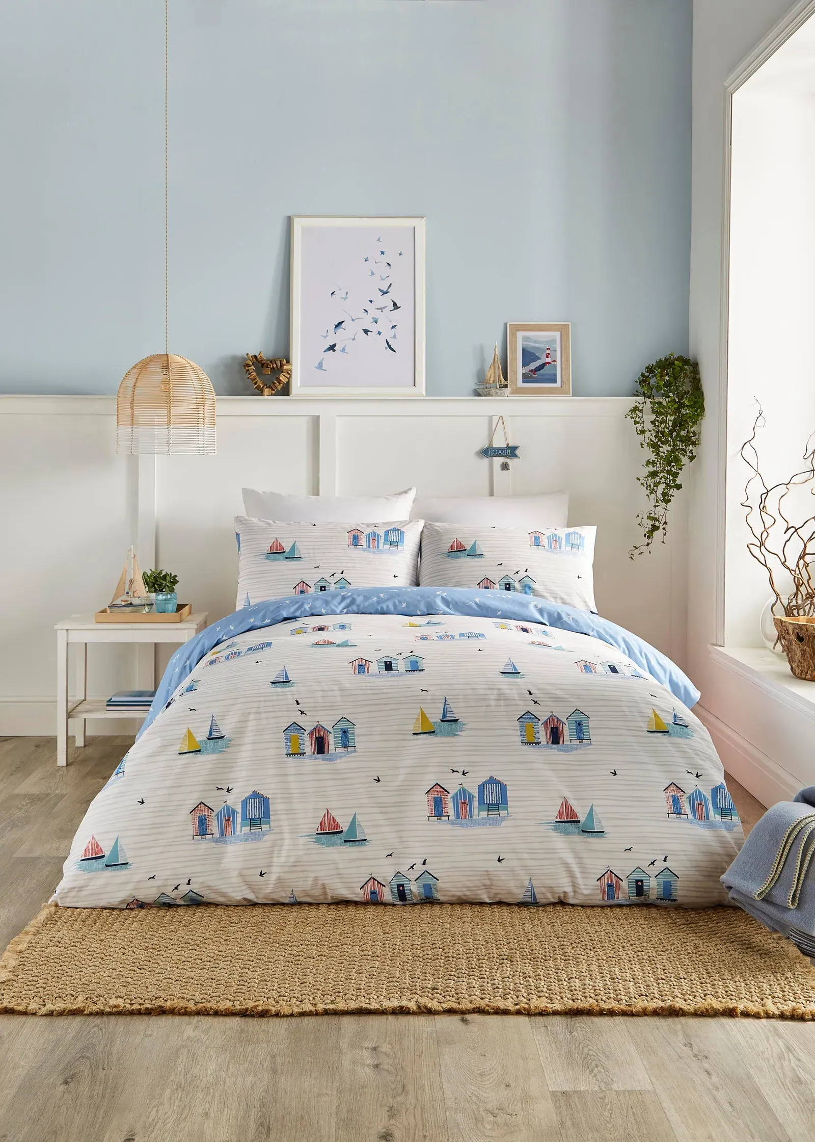 Beach Huts Single Duvet Cover Set - Blue, Polycotton product