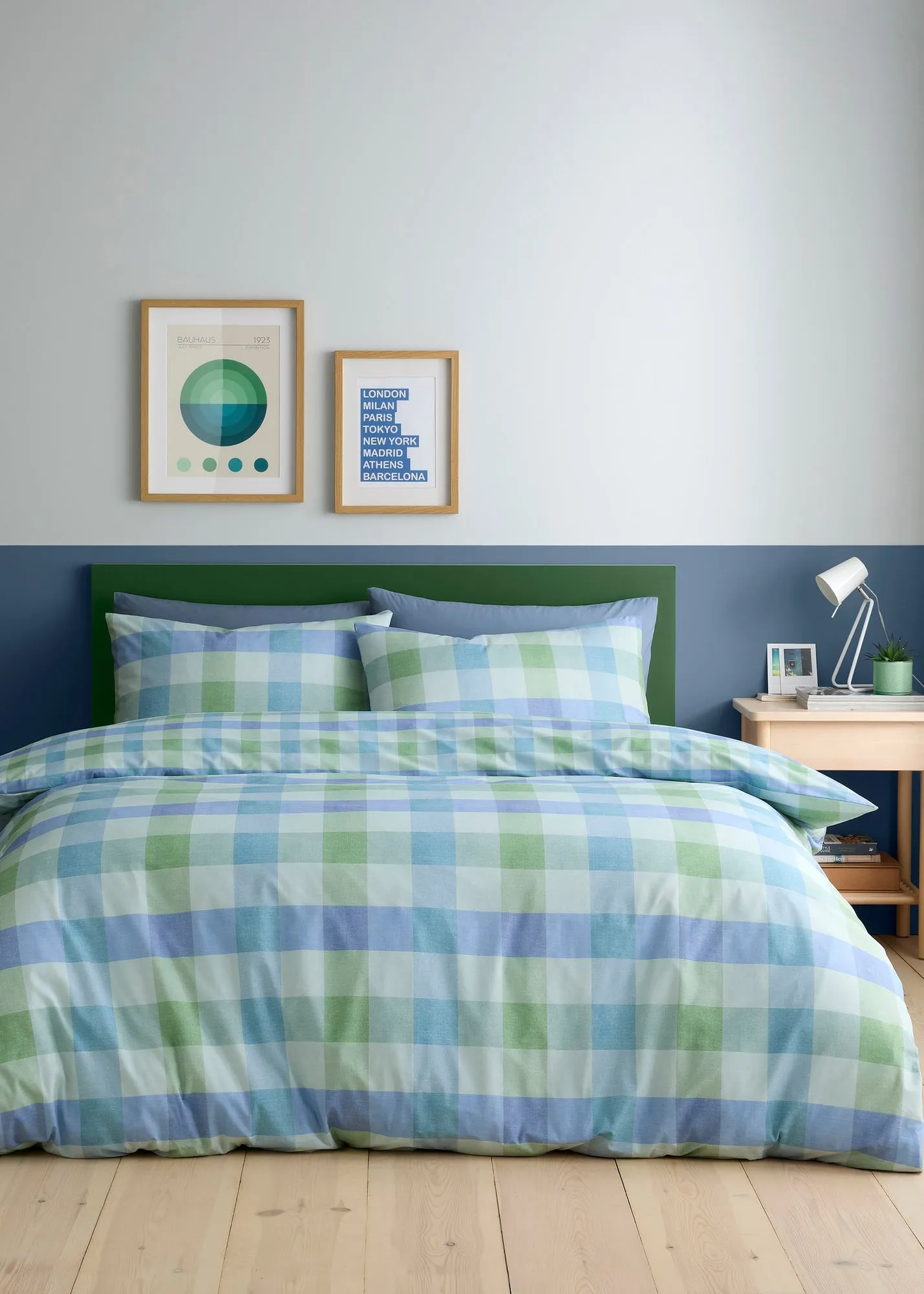 Block Check Reversible Single Duvet Cover Set - Blue, Polycotton product
