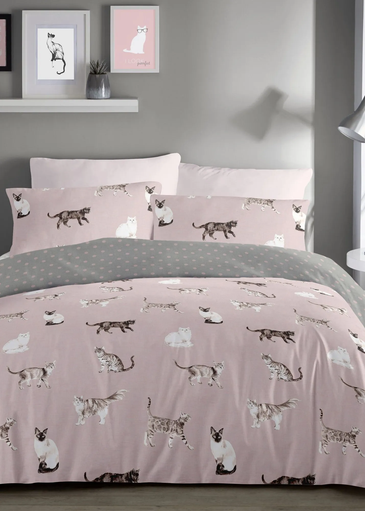 Cats Single Reversible Duvet Cover Set - Pink product