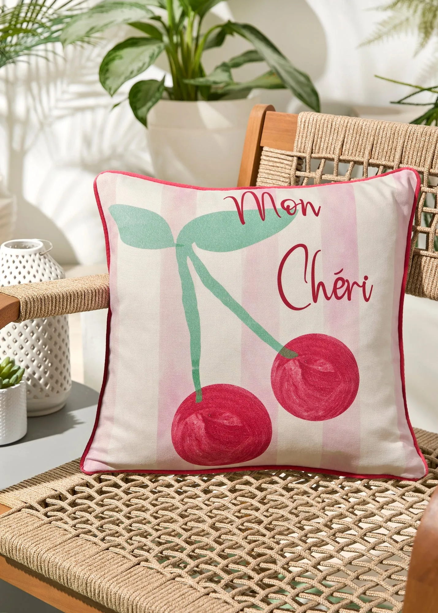 Cherry Reversible Filled Cushion - Pink, Polyester product
