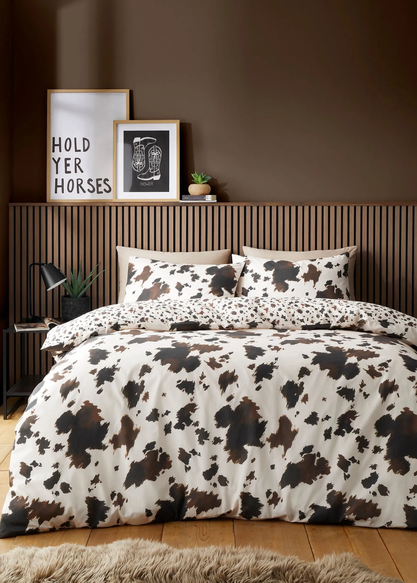 Cow Print Reversible Single Duvet Cover Set - Natural, Polycotton product