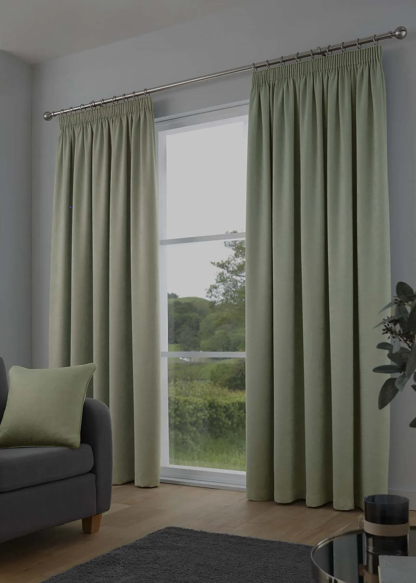 Galaxy Dim-Out Pencil Pleat Curtains - Green, Polyester product