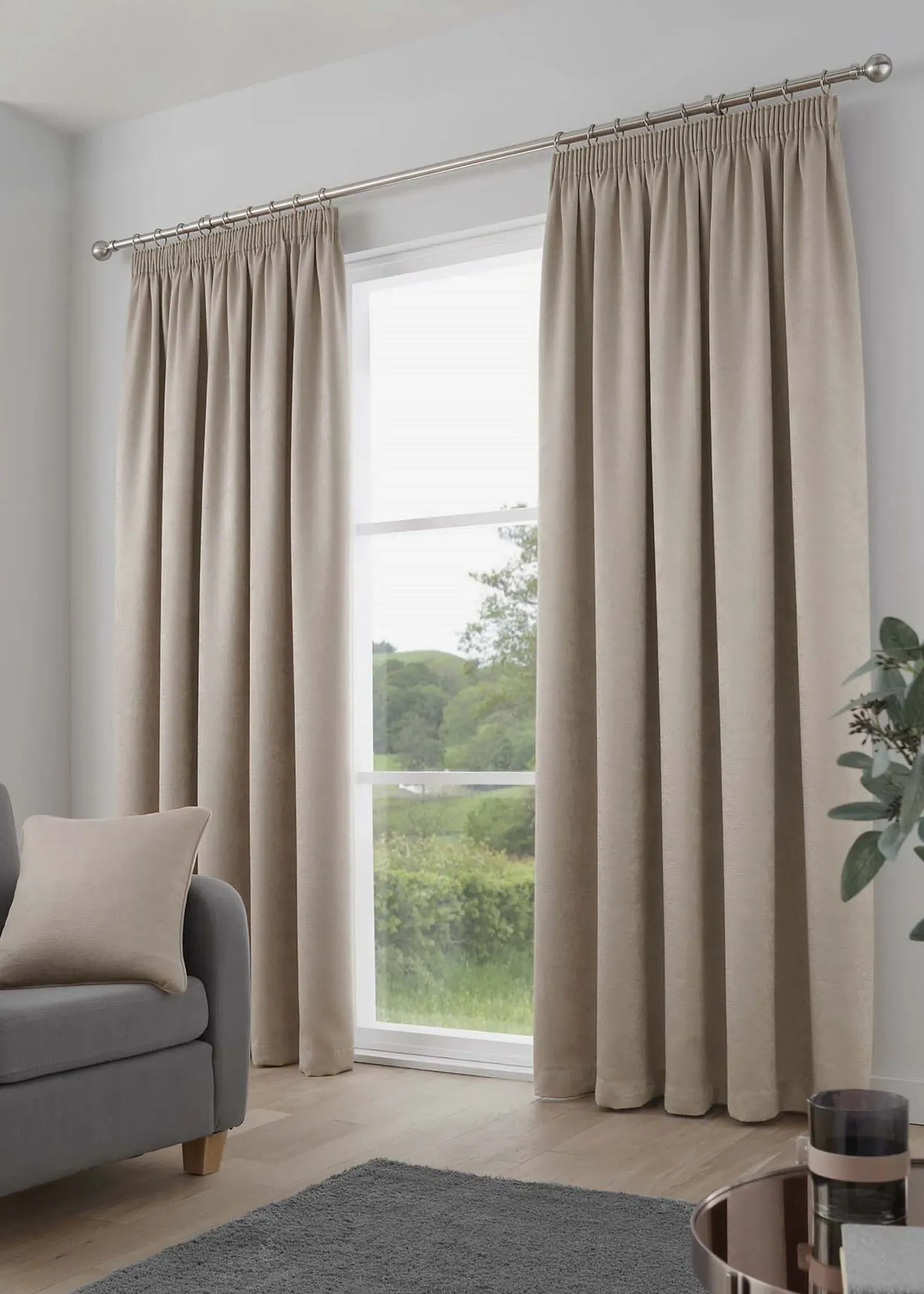 Galaxy Dim-Out Pencil Pleat Curtains - Natural, Polyester product