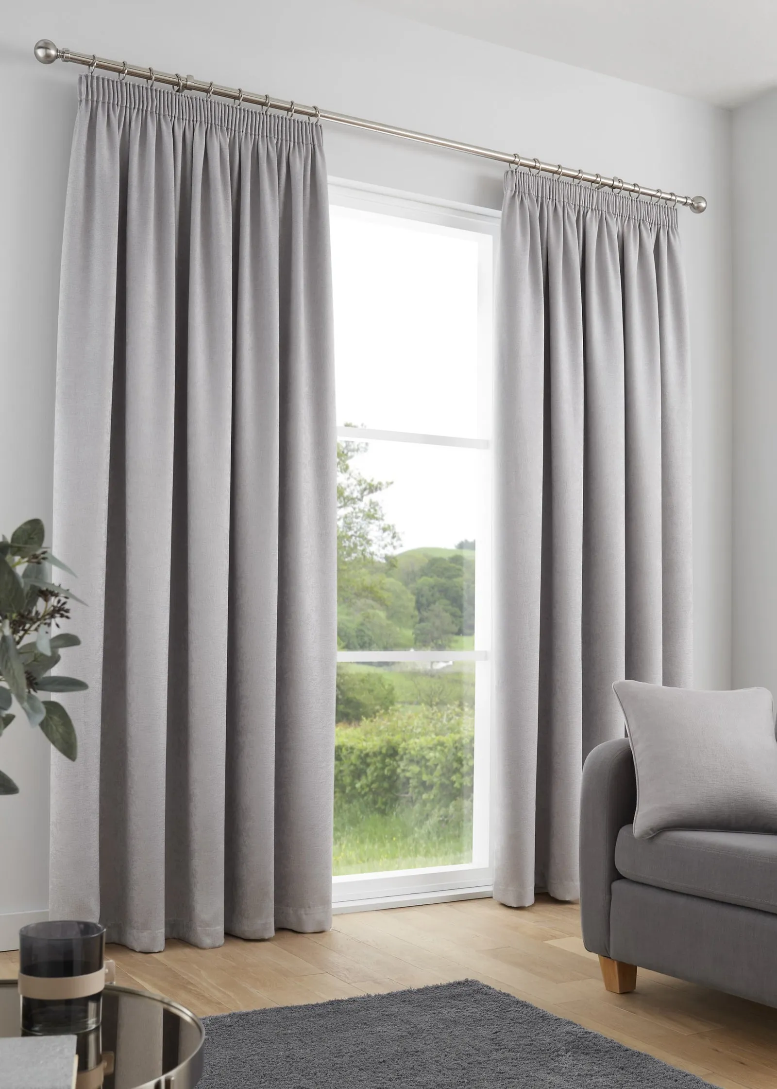 Galaxy Dim-Out Pencil Pleat Curtains - Silver, Polyester product