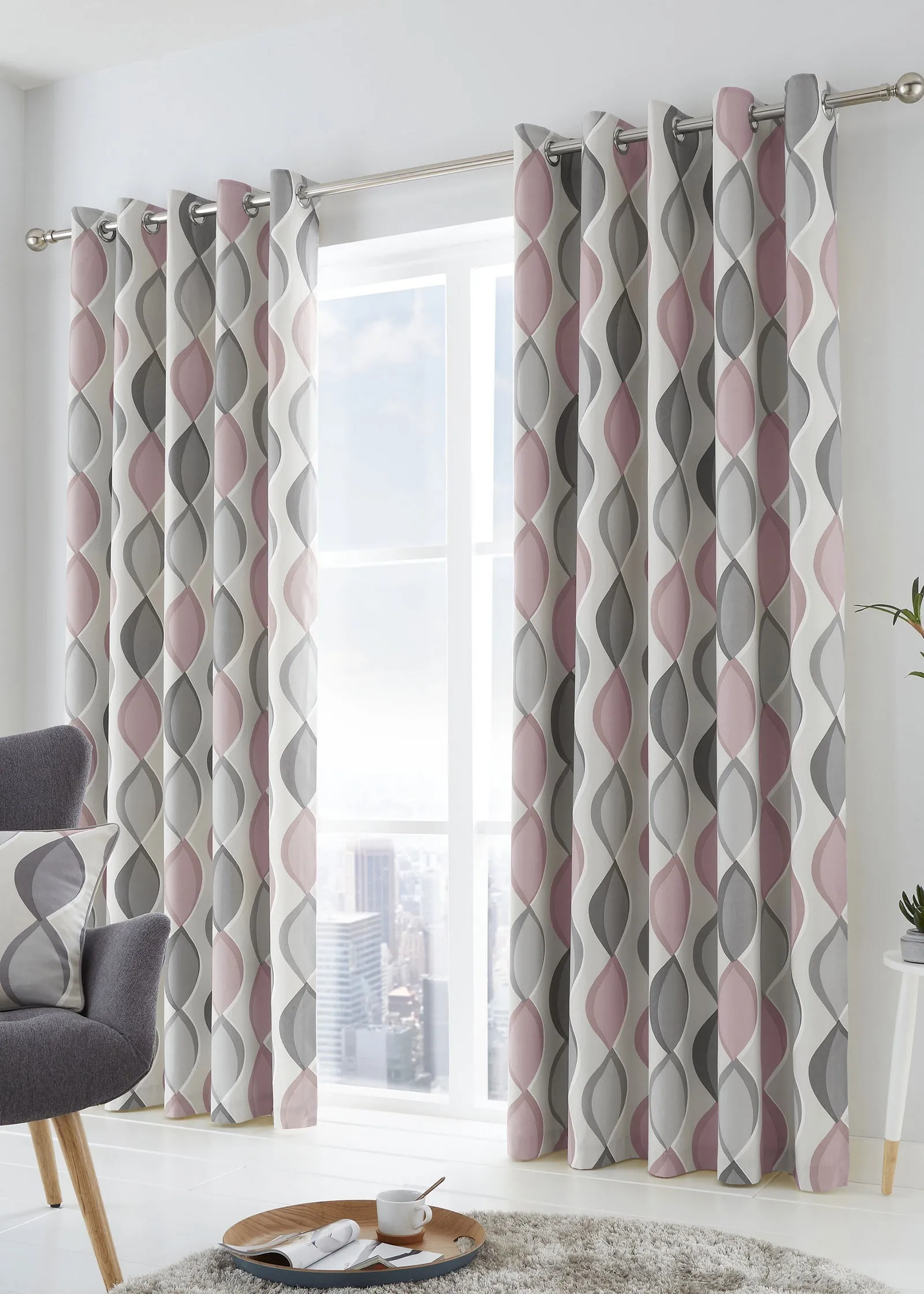 Lennox Eyelet Curtains 46w x 54d - Pink, Polyester product