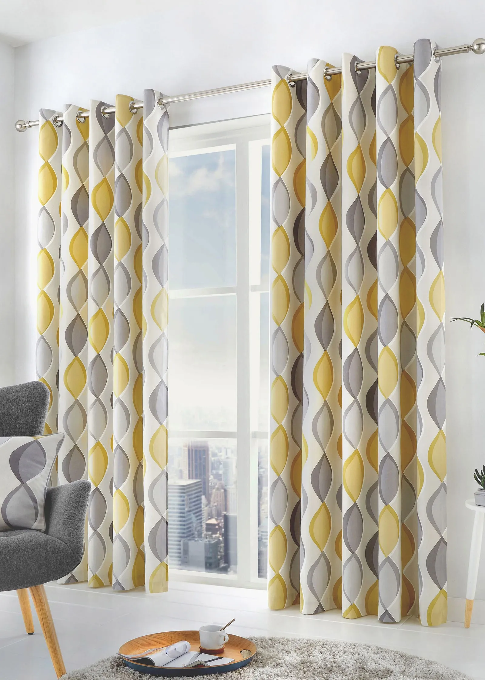 Lennox Eyelet Curtains 46w x 54d - Yellow, Polyester product