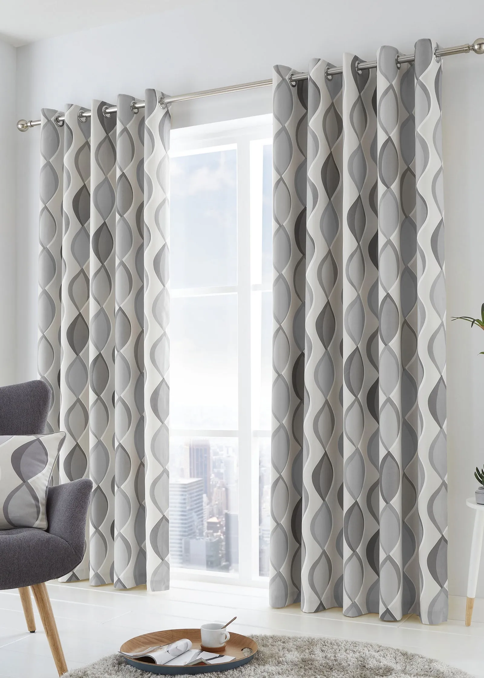 Lennox Eyelet Curtains 46x54" - Grey, Polyester product