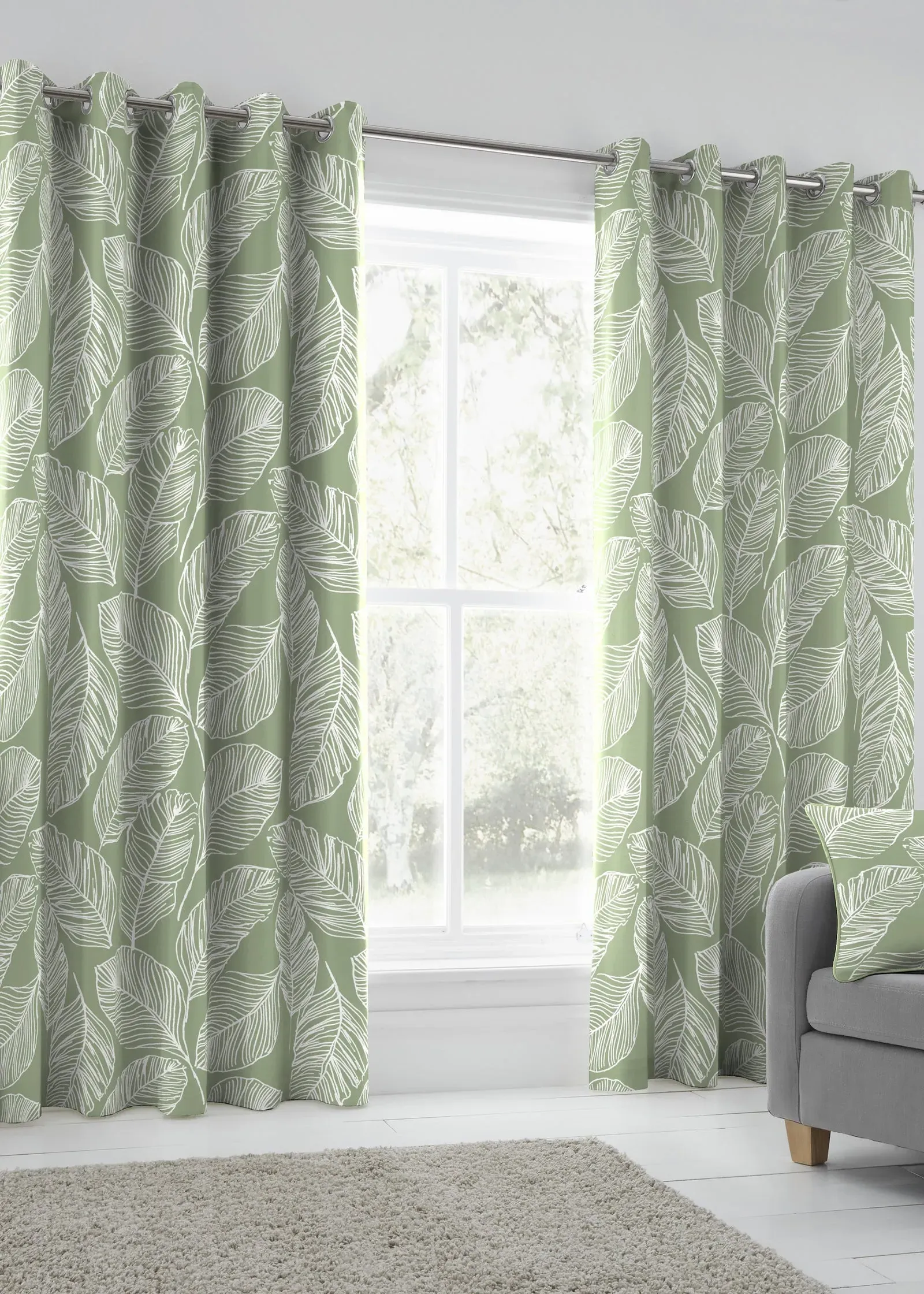 Matteo Eyelet Curtains 46w x 54d - Green, Polyester product