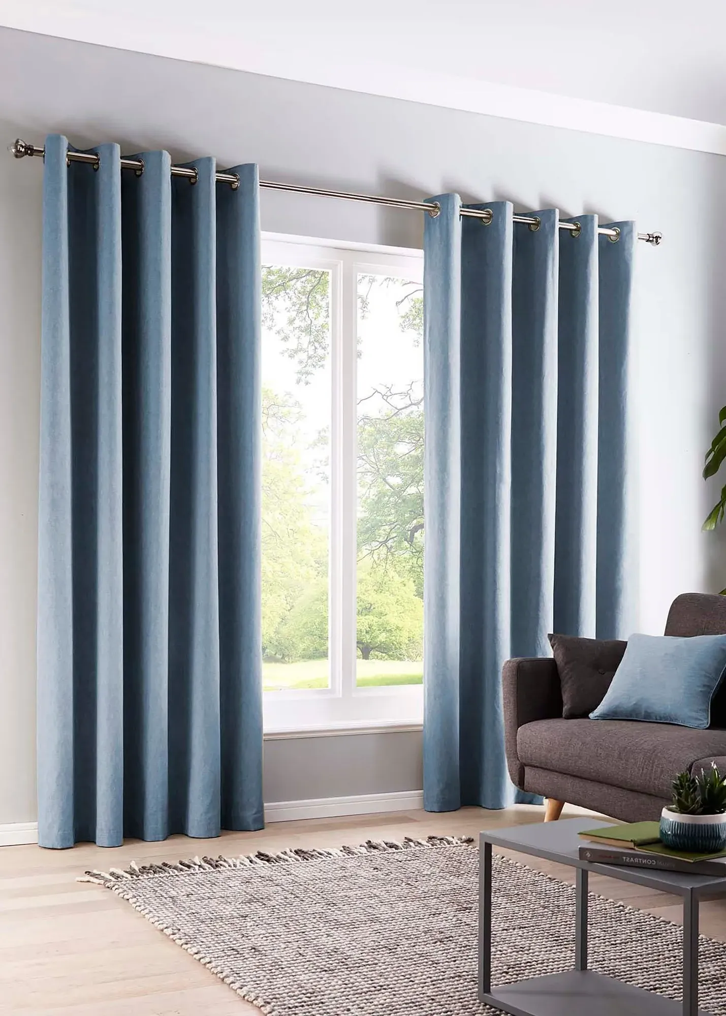 Sorbonne Eyelet Curtains 46w x 54d - Blue, Polyester product