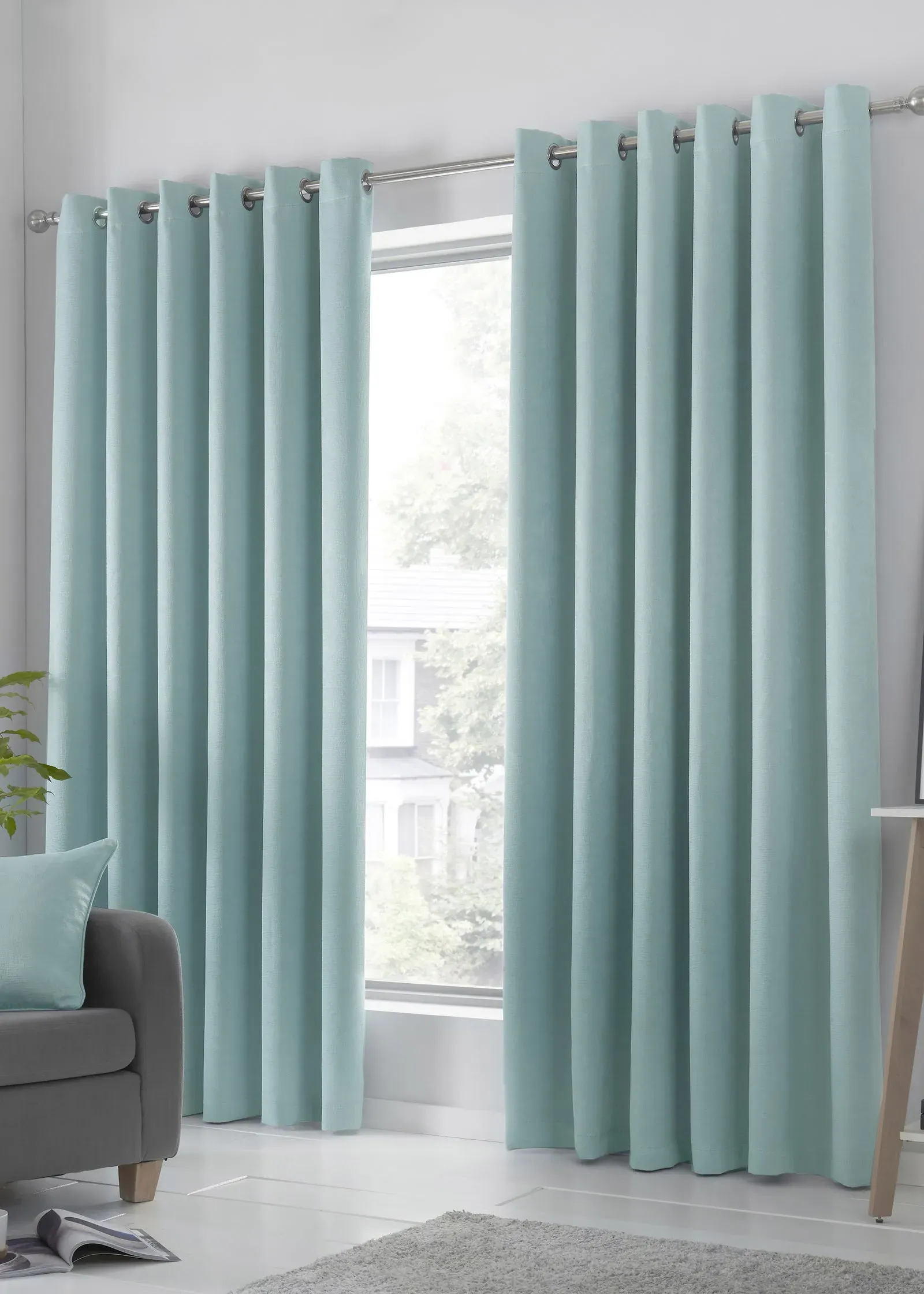Strata Dim-Out Eyelet Curtains 46x54" - Blue, Polyester product