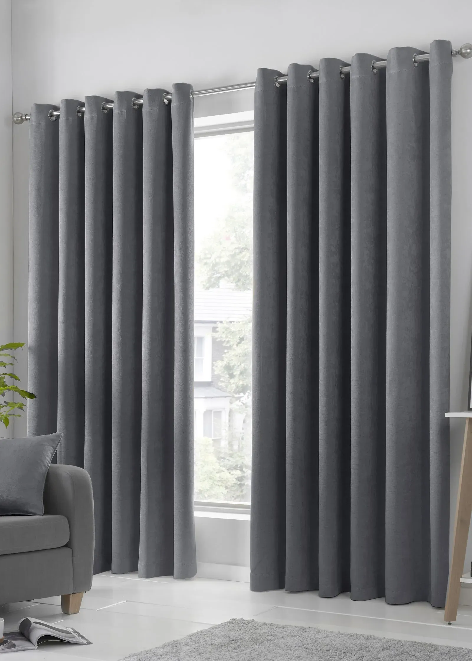 Strata Dim-Out Eyelet Curtains 46x54" - Charcoal, Polyester product
