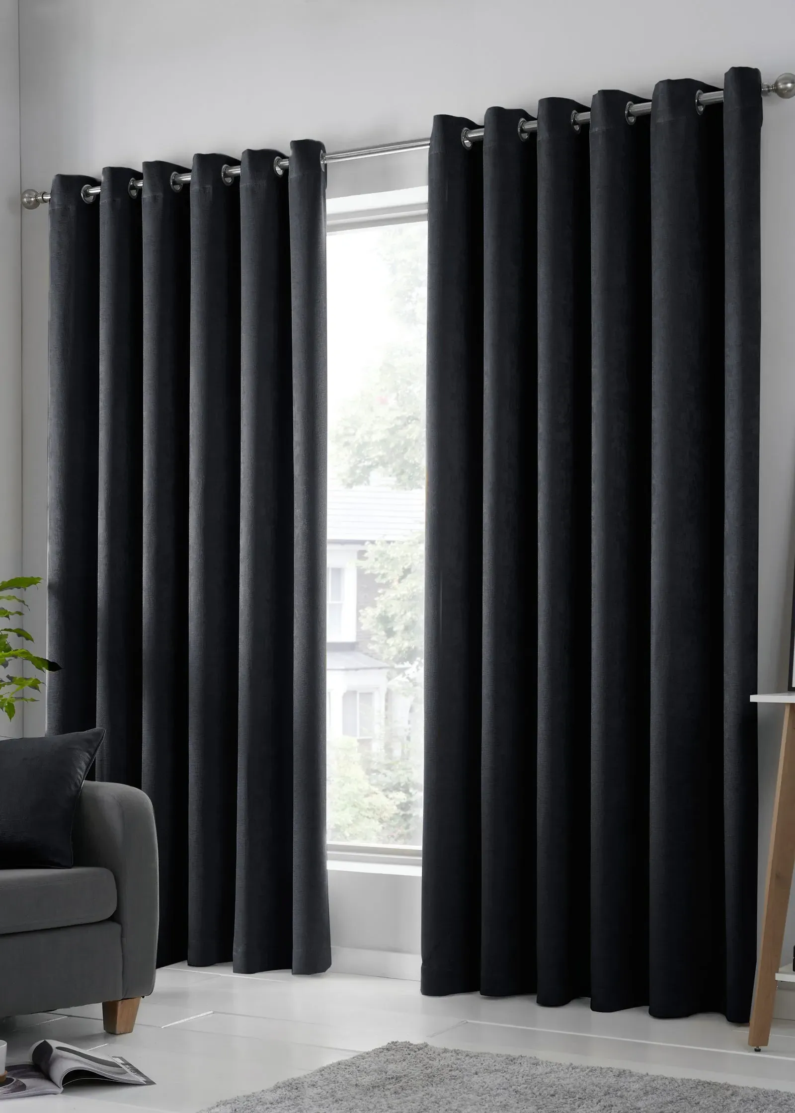 Strata Dim-Out Eyelet Curtains - Black, Triple-Woven Polyester product