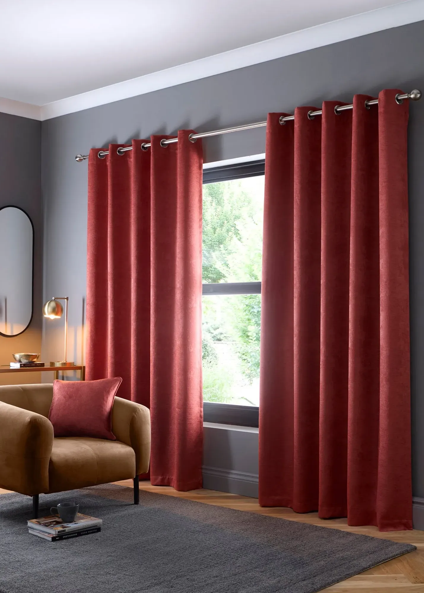 Strata Dim-Out Woven Eyelet Curtains 46x54" - Brown, Polyester product