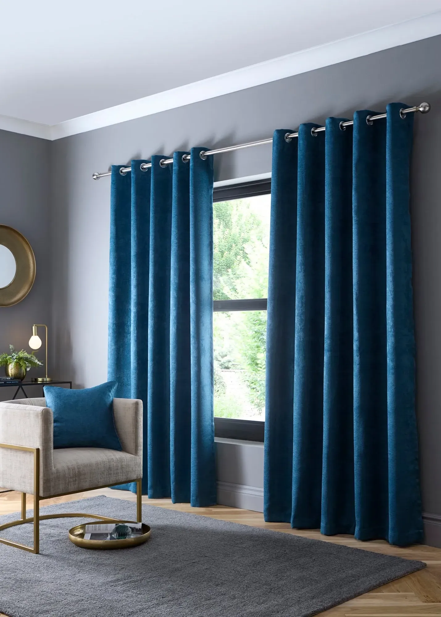 Strata Dim-Out Woven Eyelet Curtains - Blue, Polyester product