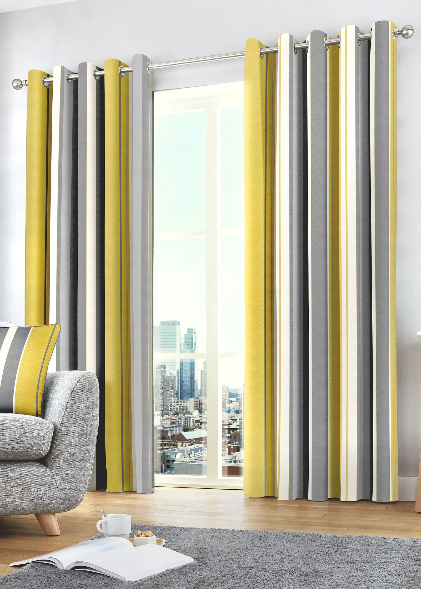 Whitworth Stripe Eyelet Curtains 46w x 54d - Yellow, Polyester product