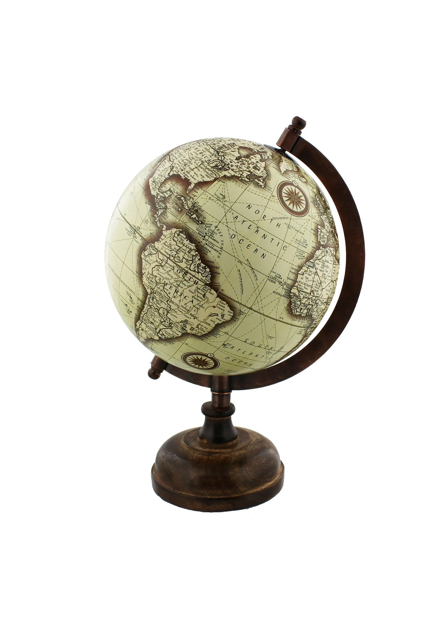 Vintage Style Globe on Wooden Stand - Brown, Metal product
