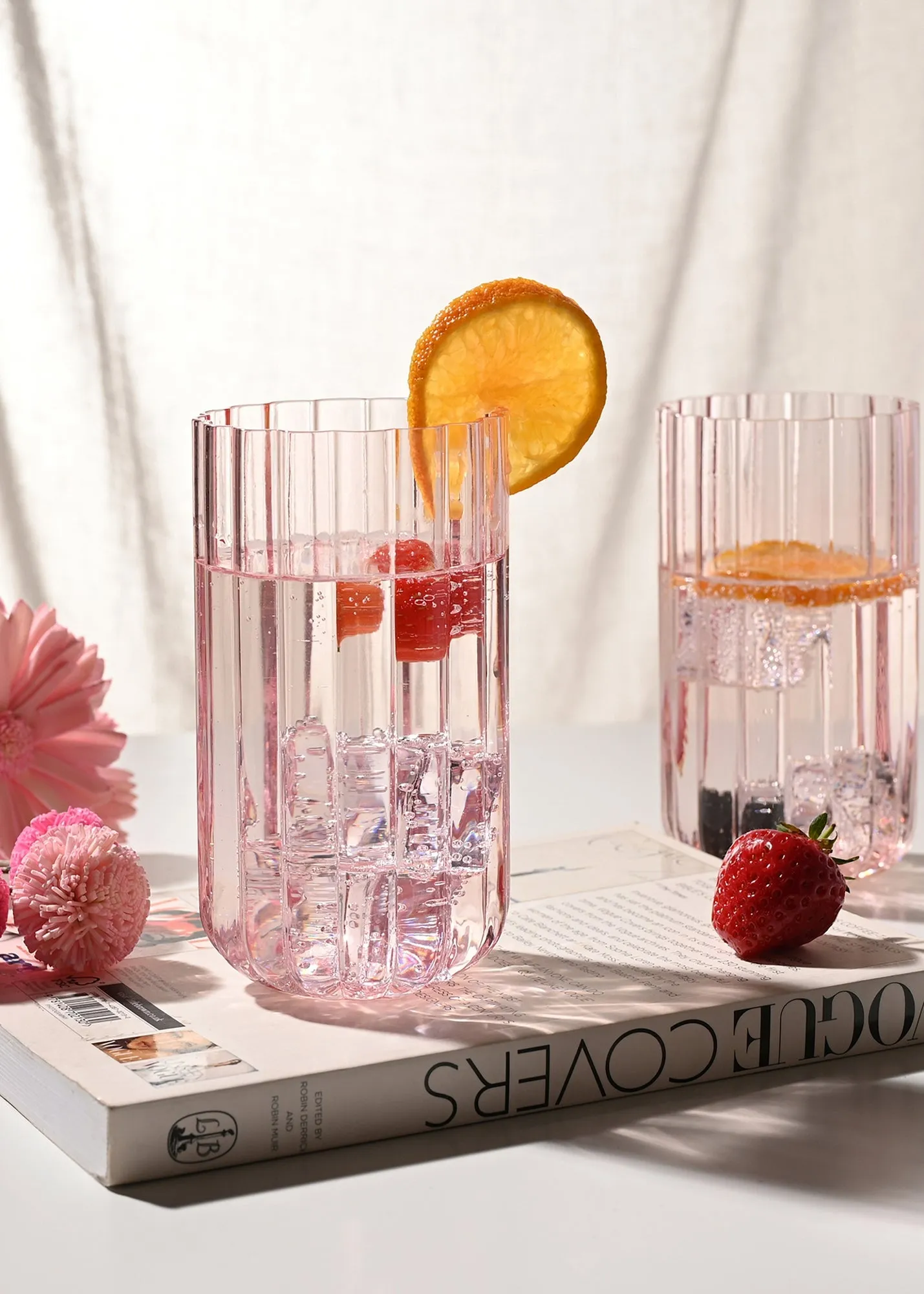 Scalloped Glass Tumblers Set of 2 - Pink, Glass product