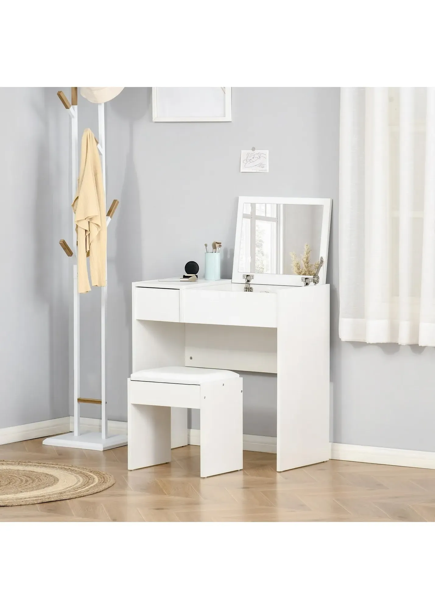 Dressing Table Set with Flip-up Mirror - White, Particle Board product