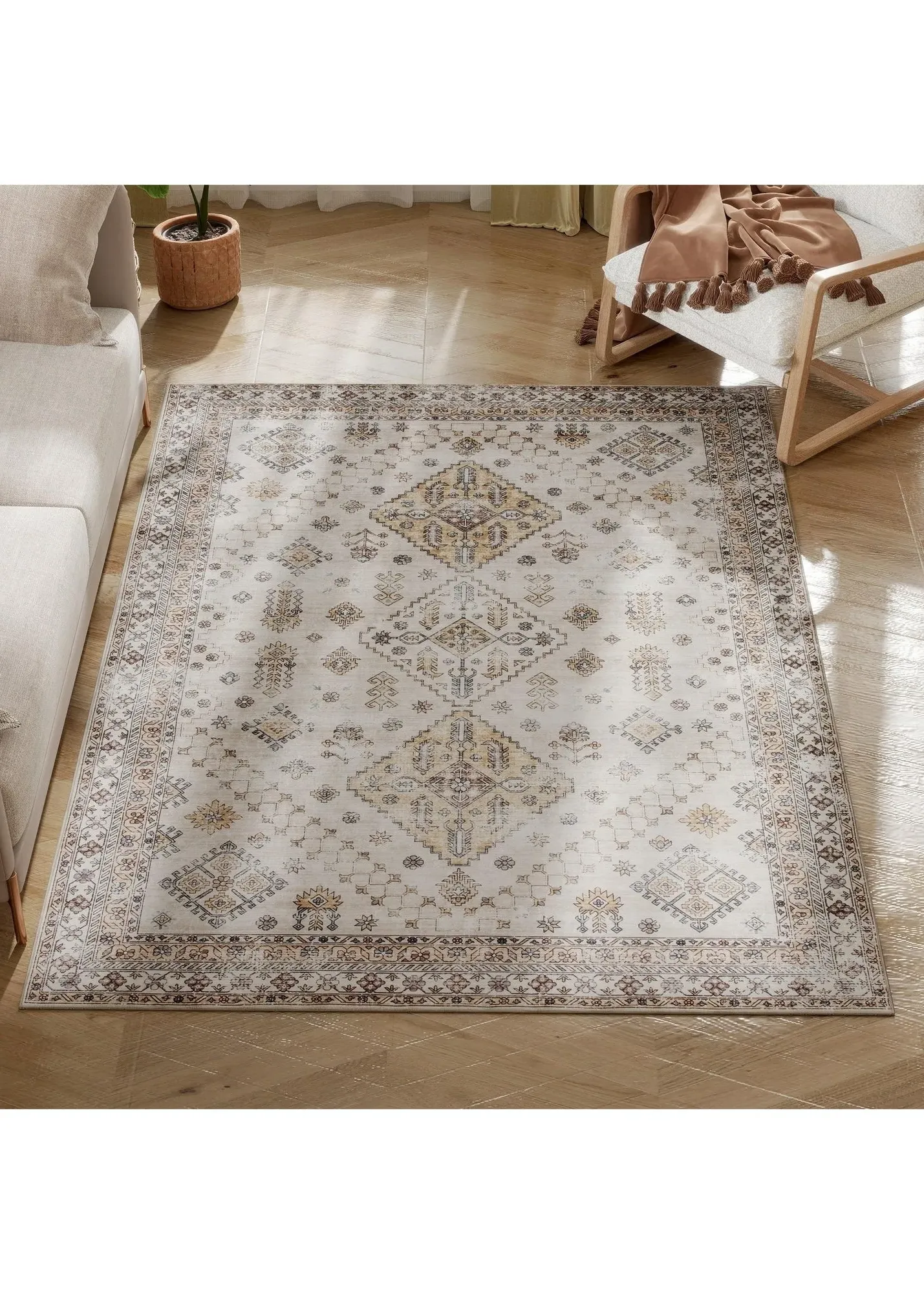 Flannel Non-Slip Washable Rug Small - Beige, Polyester product