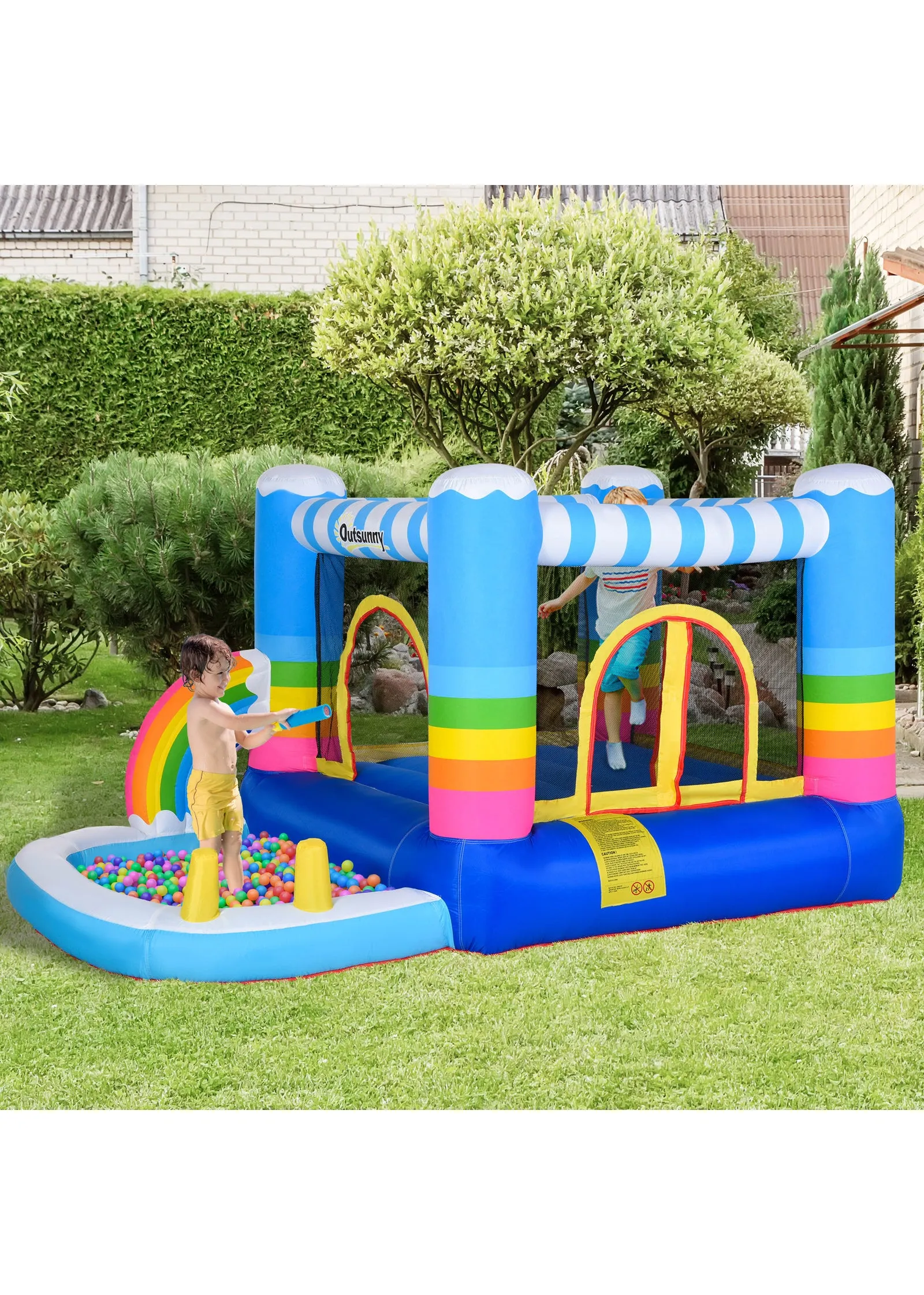 Inflatable Rainbow Bouncy Castle with Pool - Multi, Oxford Fabric product