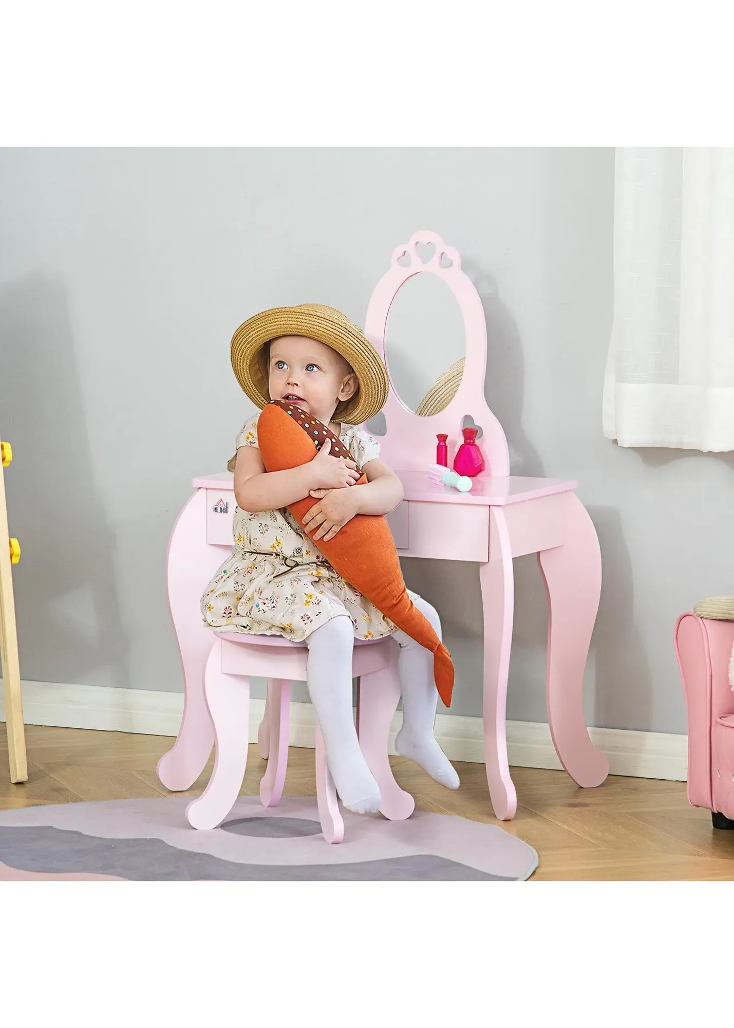 Kids Vanity Table Set with Mirror - Pink, MDF product