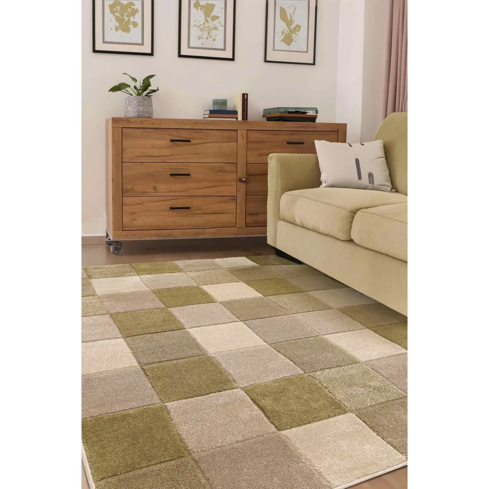 Blocks Newport Runner Rug Hand-Carved Geo Print - Green product