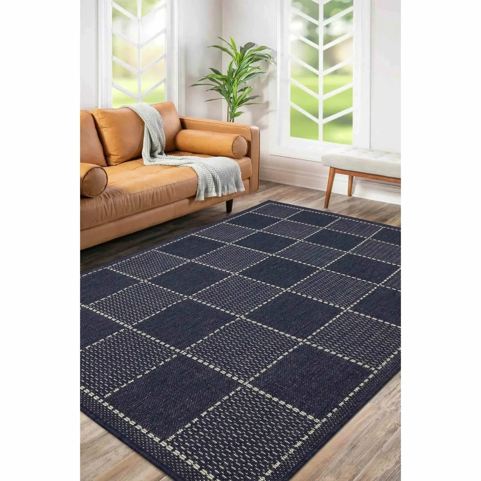 Check Gel Flatweave Rug - Navy, Polypropylene product