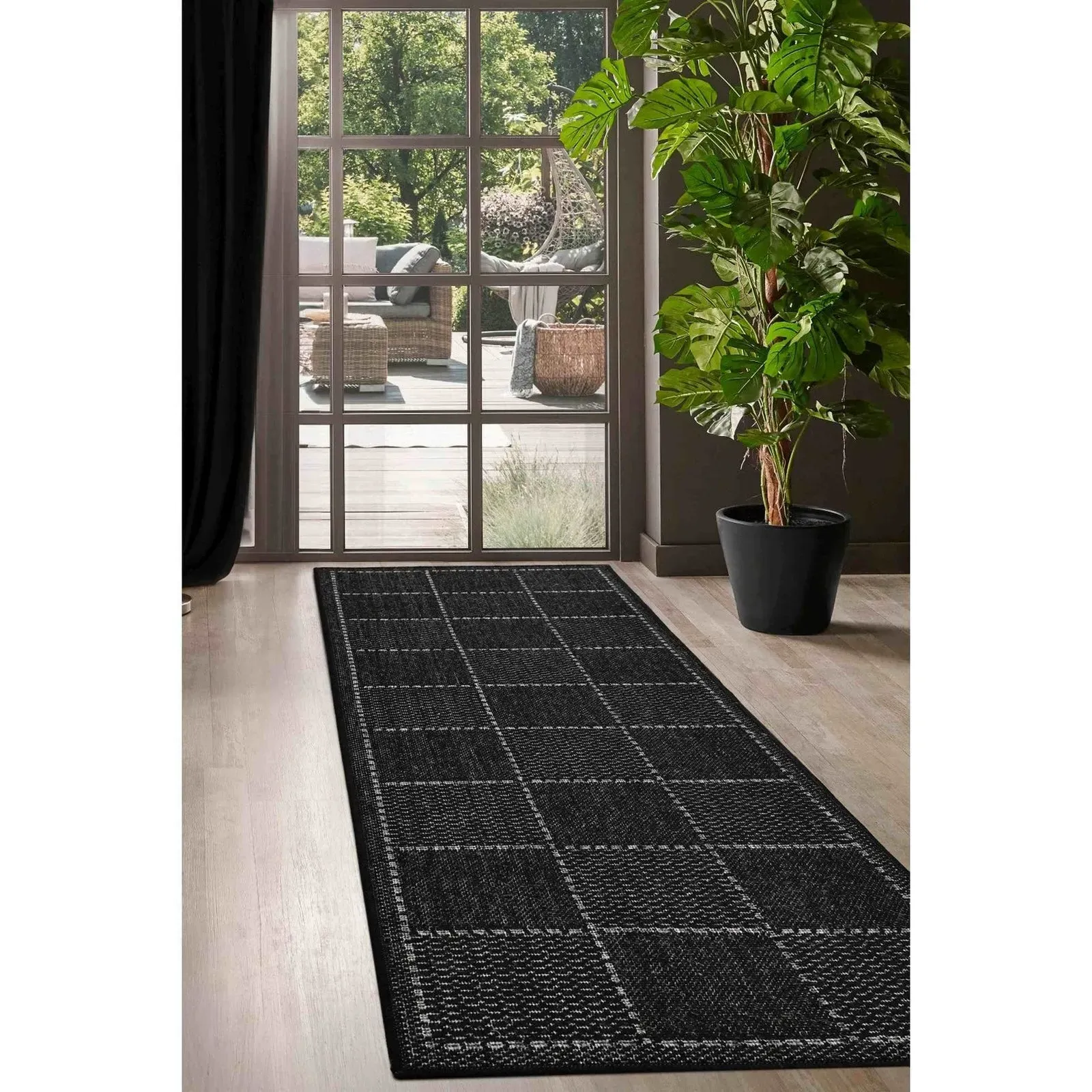 Check Gel Flatweave Runner Rug - Black, Polypropylene product