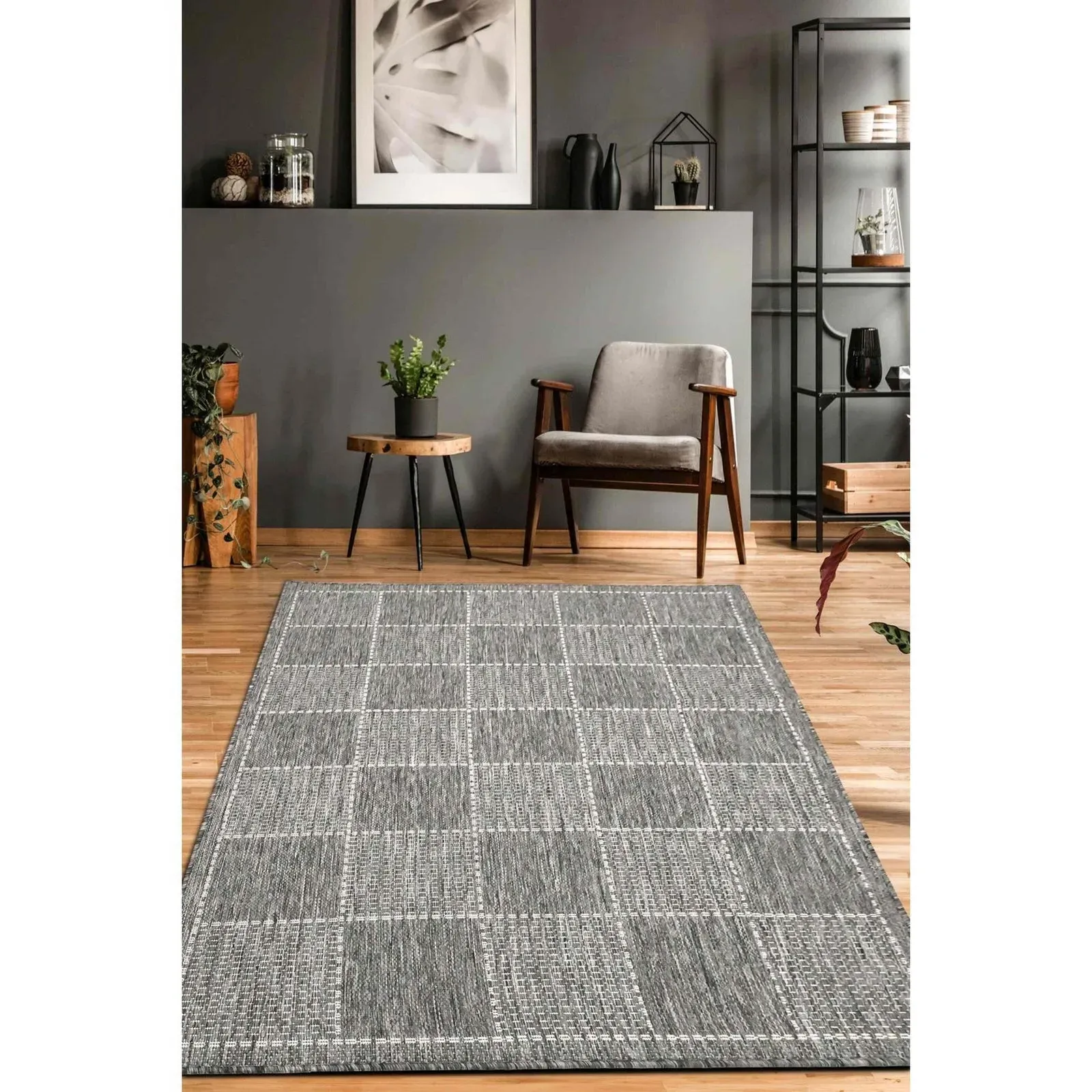 Check Gel Flatweave Runner Rug - Grey, Polypropylene product