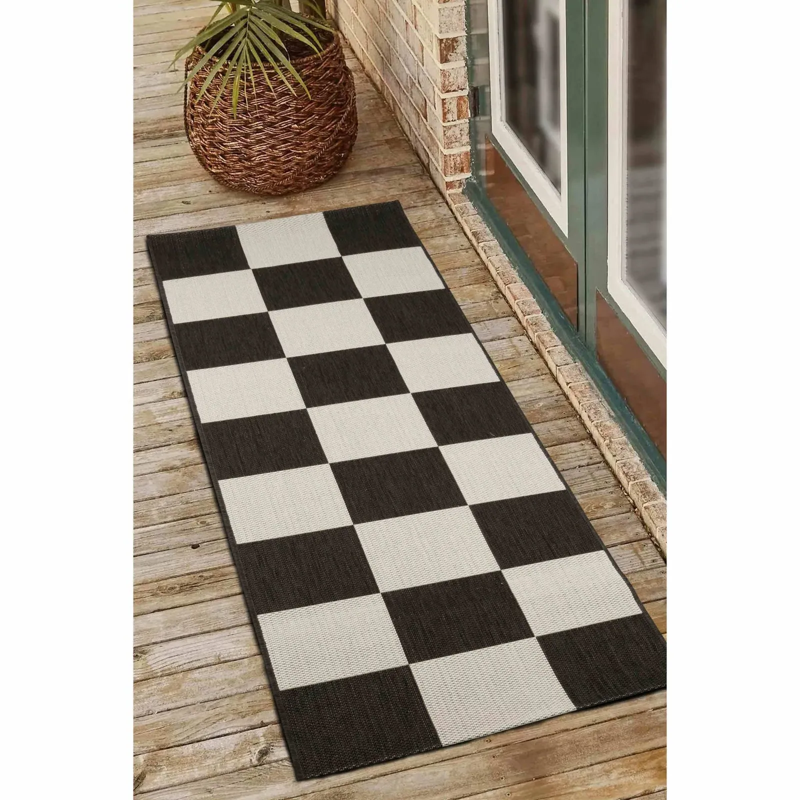 Chequer Runner Rug - Black product