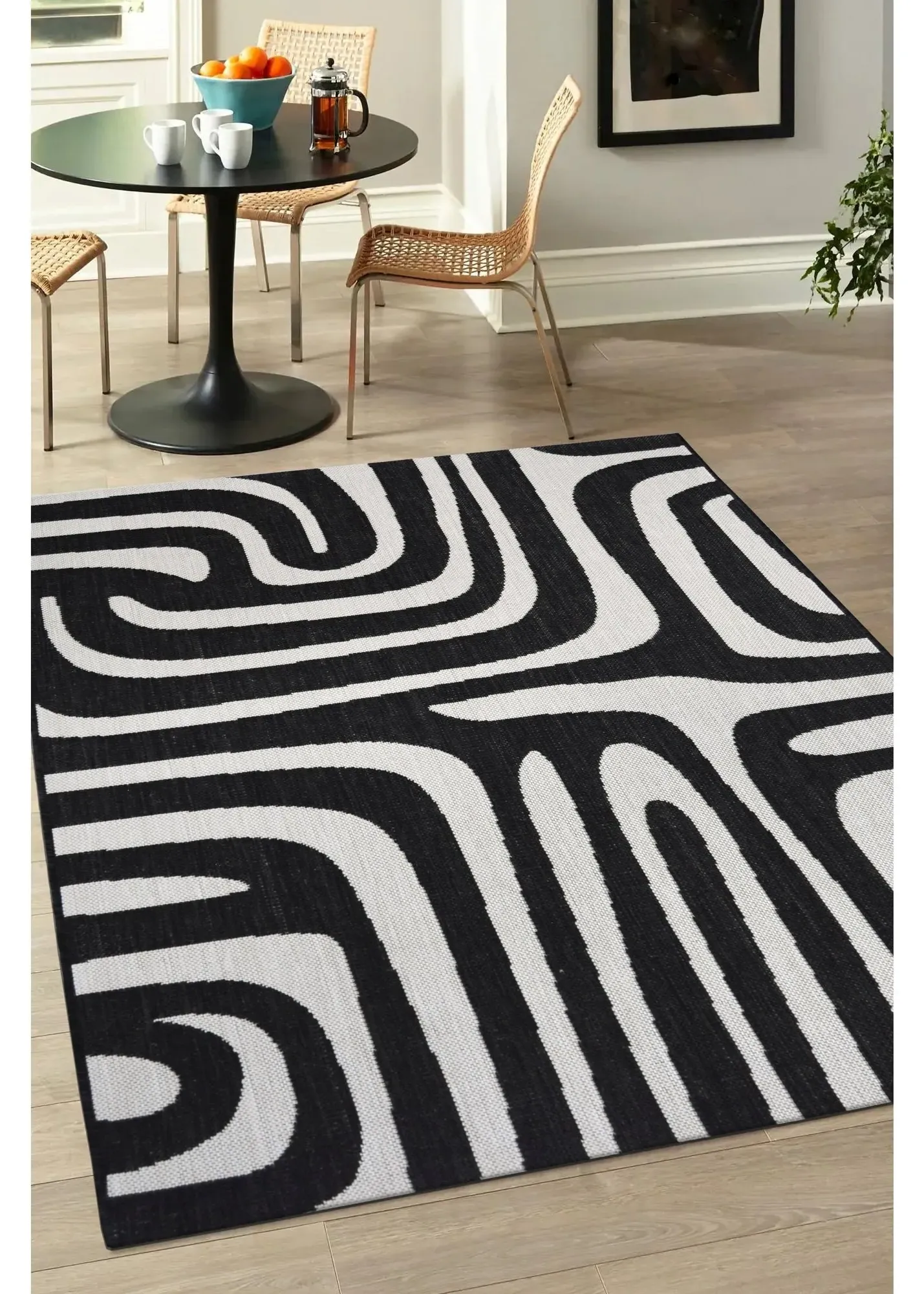 Compass Monochrome Zebra Runner Rug - White, Polypropylene product