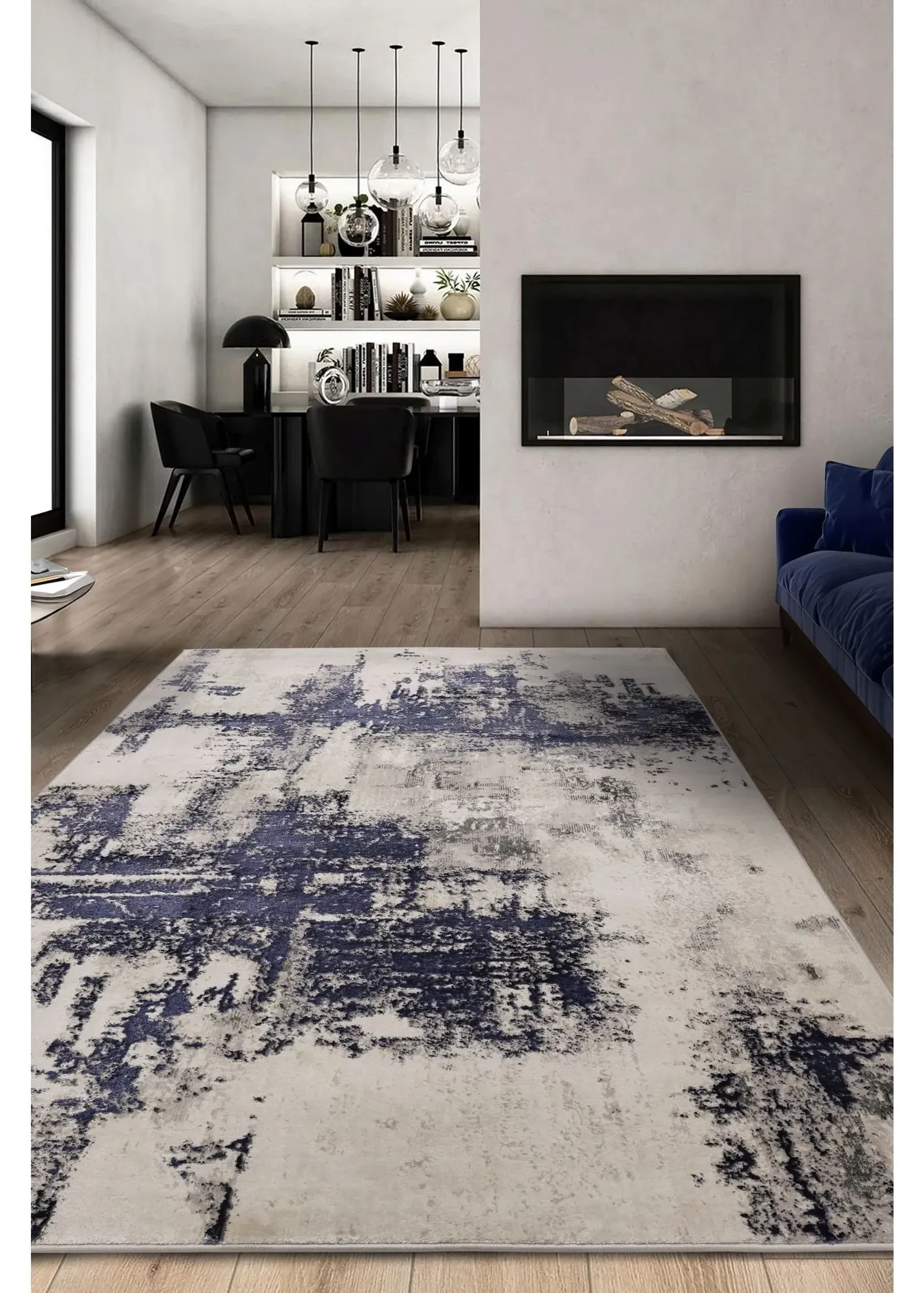 Dusk Rug Abstract Textured - Navy, Polyester product
