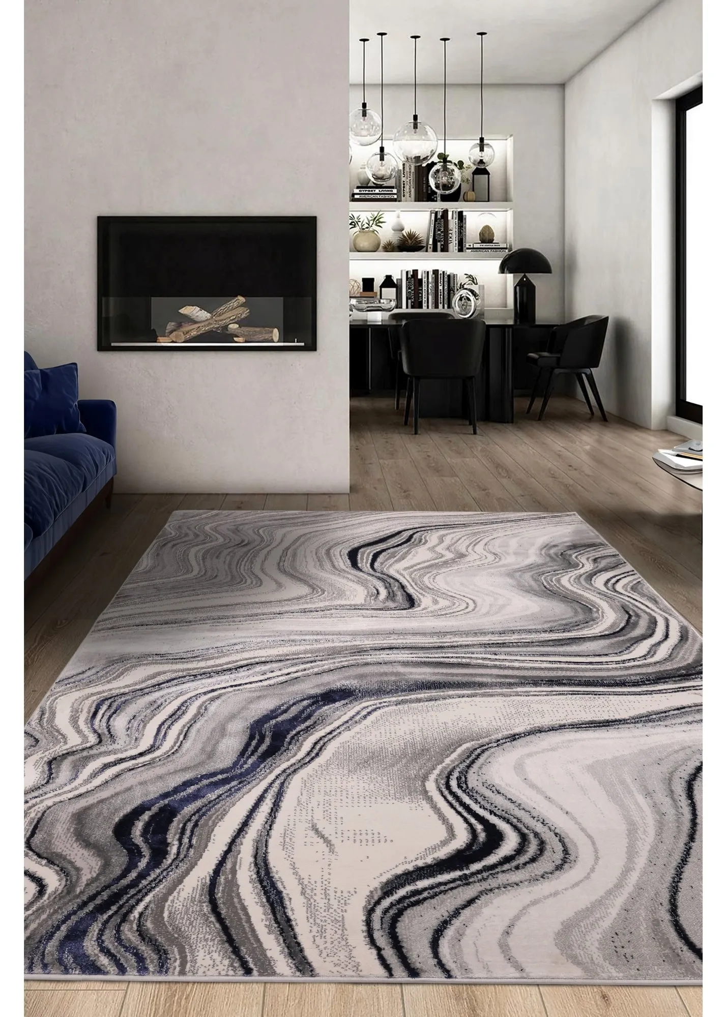Dusk Watercolour Rug - Navy, Polyester product