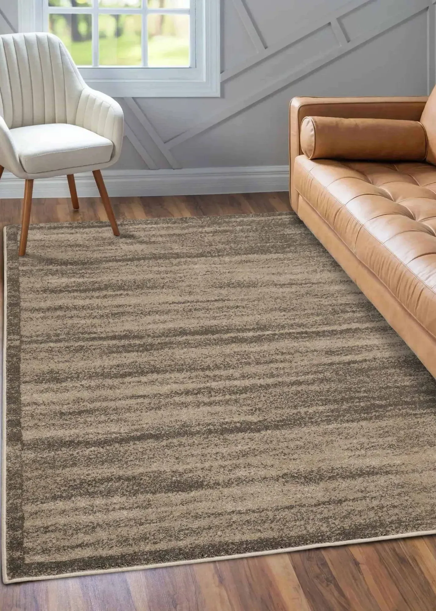 Freya Texture Border Rug - Beige, Polypropylene product