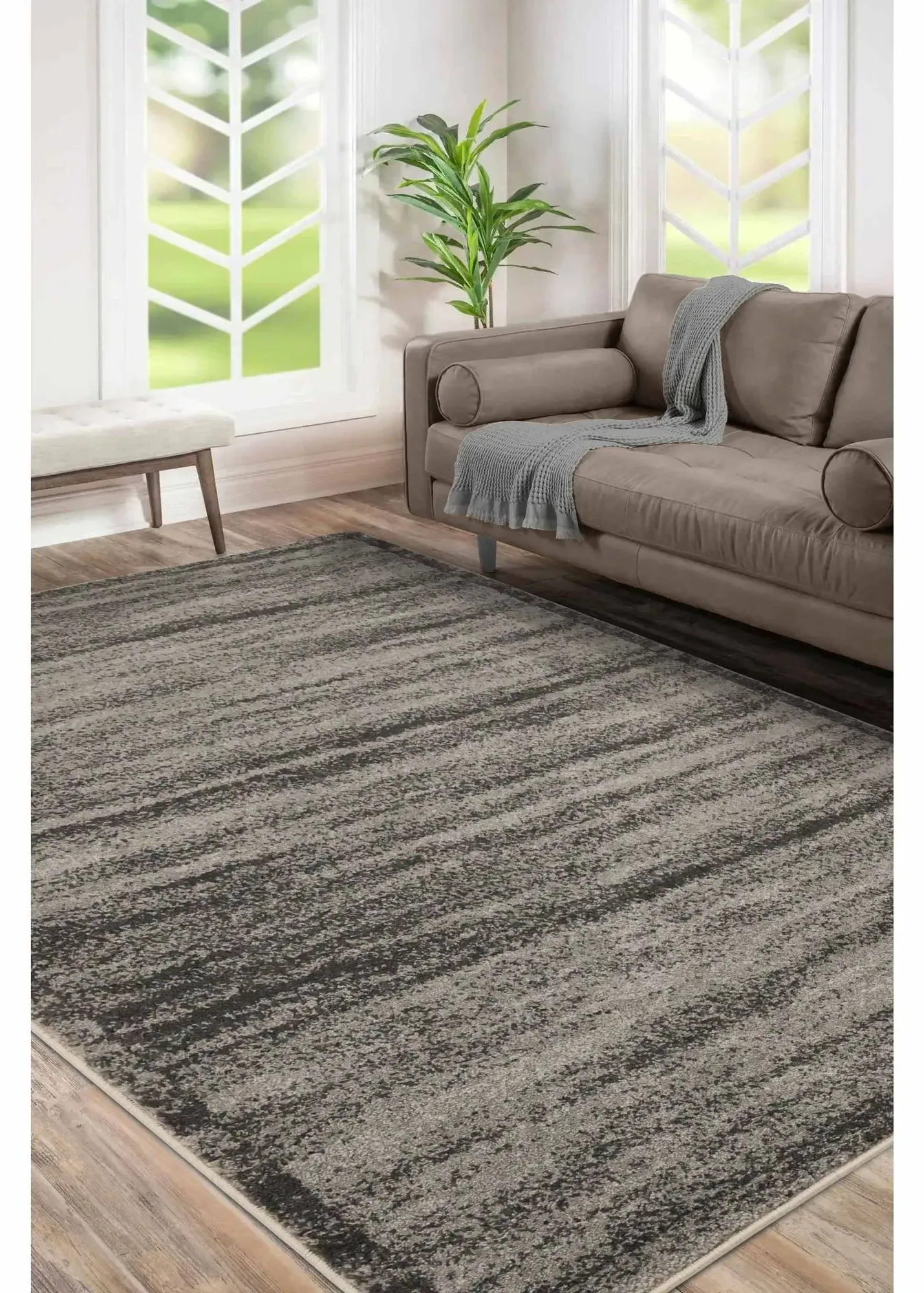 Freya Texture Border Rug - Charcoal, Polypropylene product