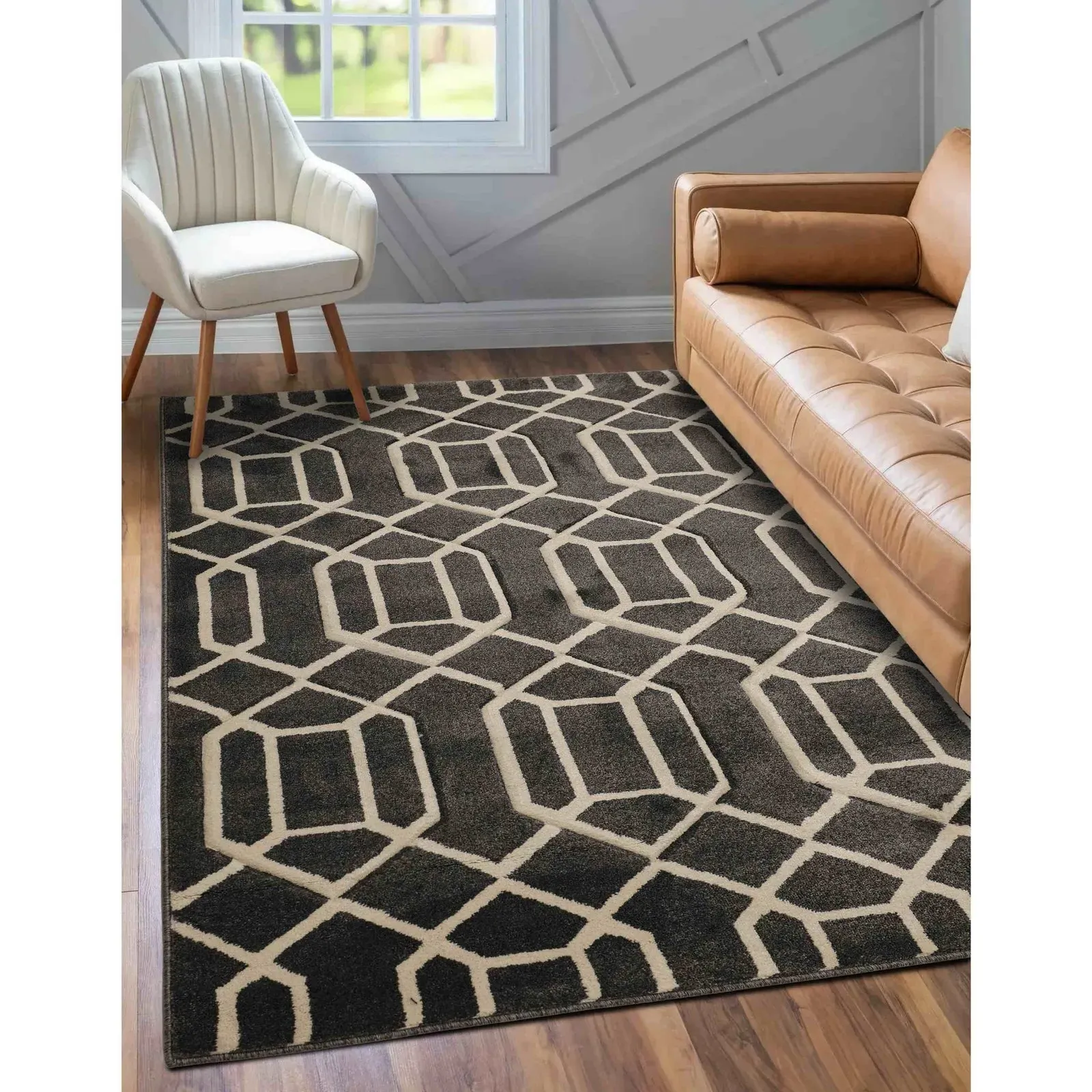 Lattice Runner Rug - Grey, Frisé Yarn product