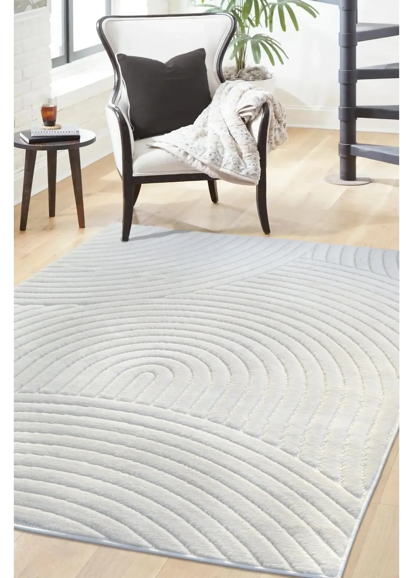Malmo Curves Rug - White, Polypropylene product