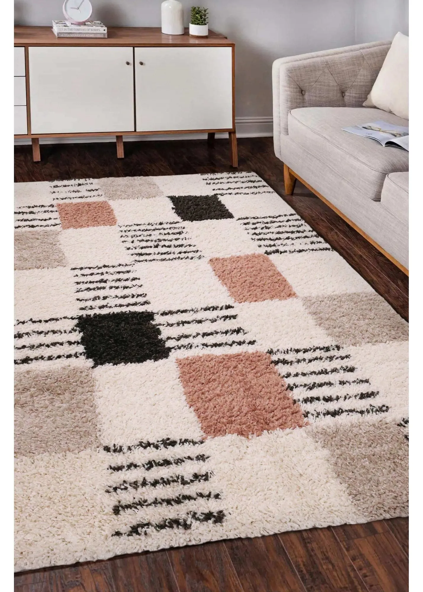 Nomad Blocks Shaggy Rug - Beige, Wool & Nylon product