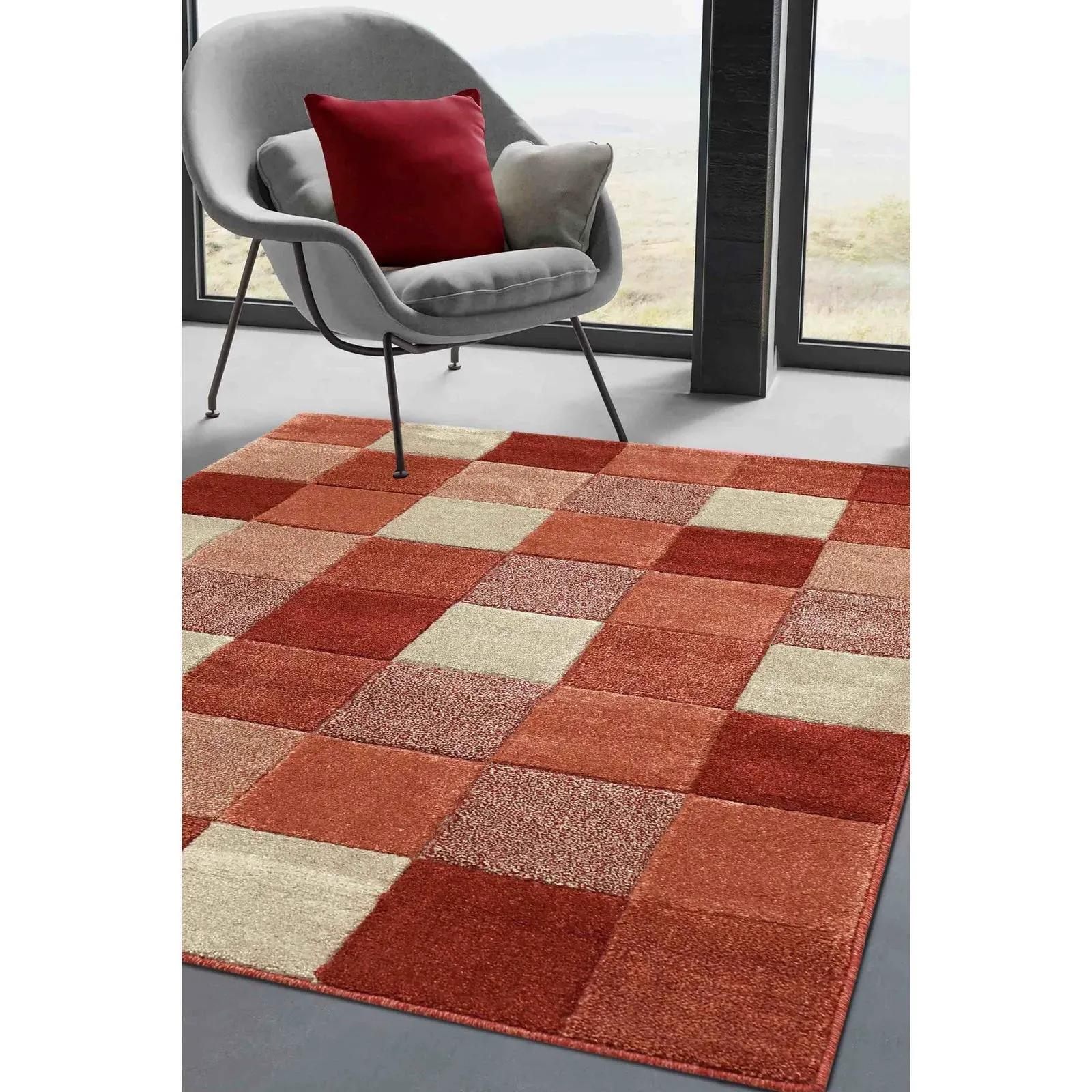 Terra Blocks Newport Collection Rug - Brown, Frisé Yarn product