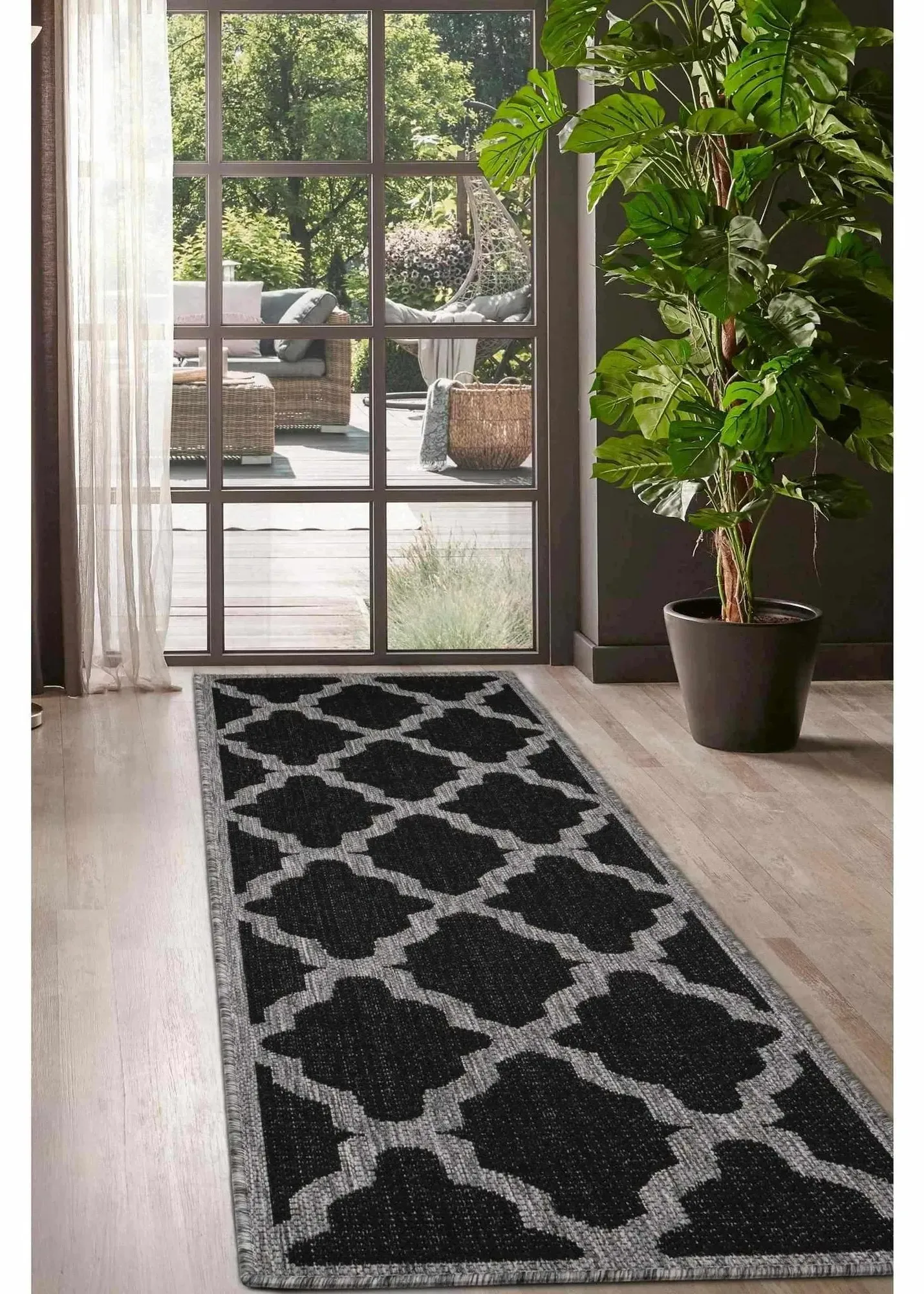 Trellis Gel Flatweave Runner Rug - Black, Polypropylene product