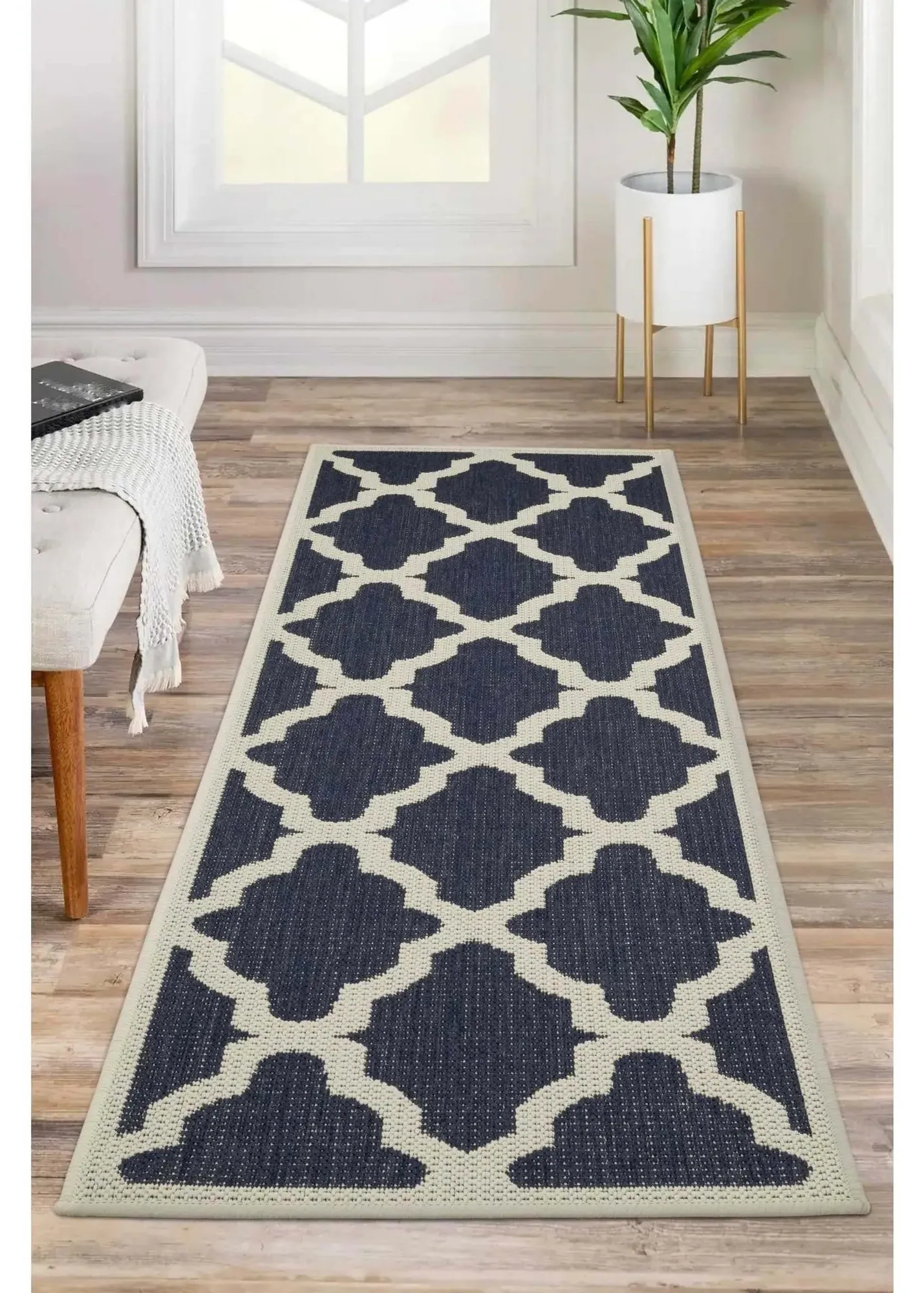 Trellis Gel Flatweave Runner Rug - Navy, Polypropylene product