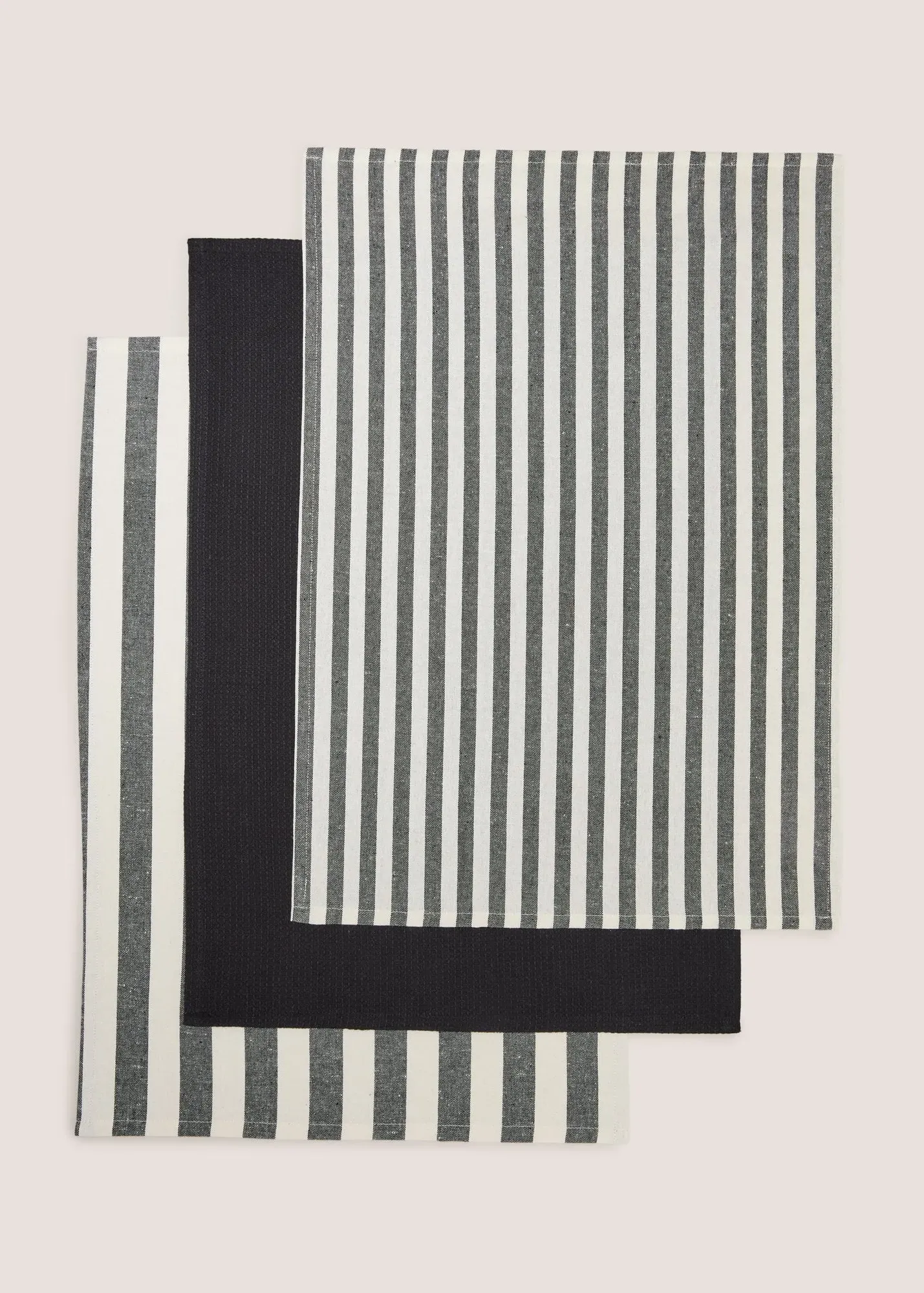 3 Pack Striped Tea Towels - Black, Cotton Polyester product